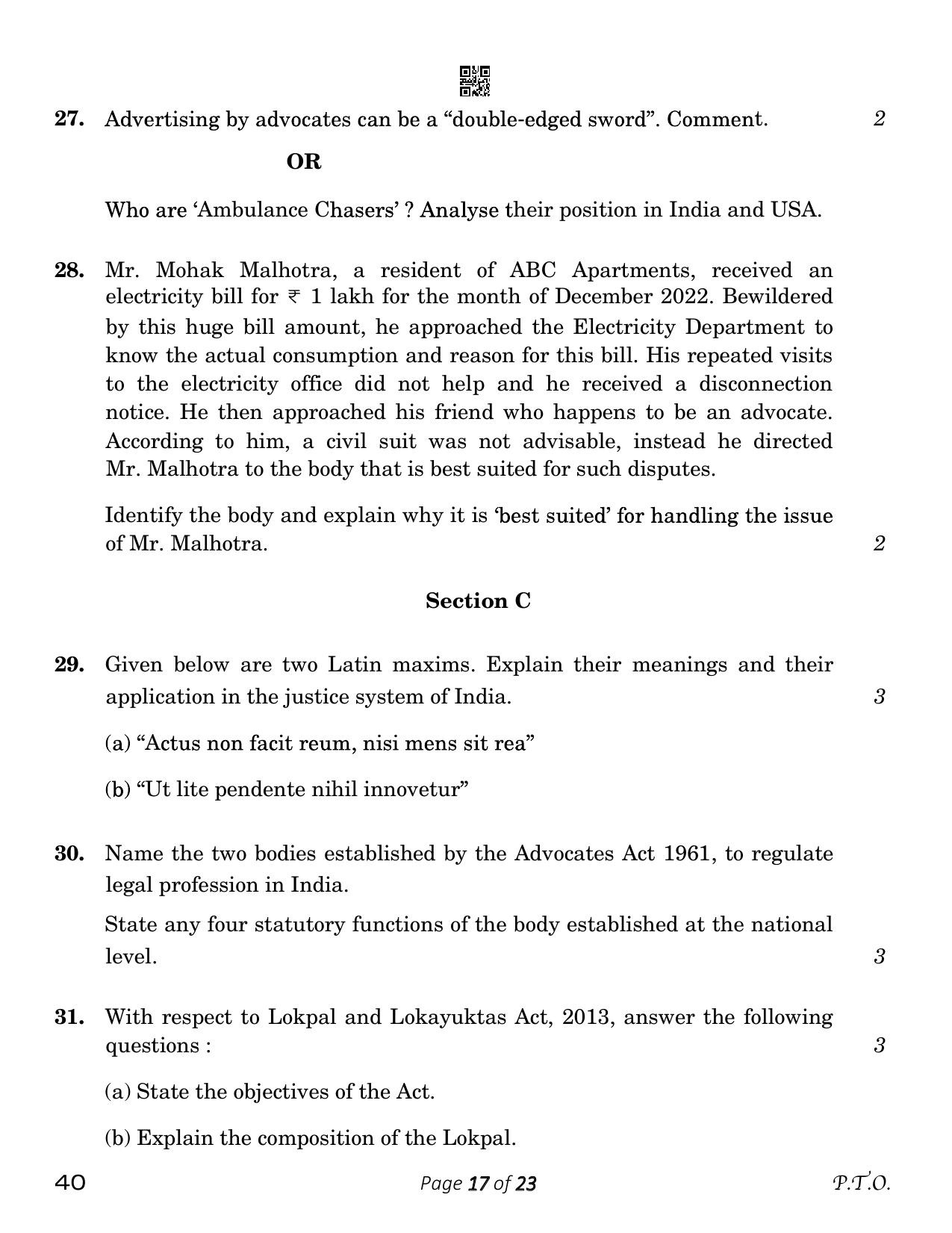 CBSE Class 12 Legal Studies (Compartment) 2023 Question Paper - Page 17