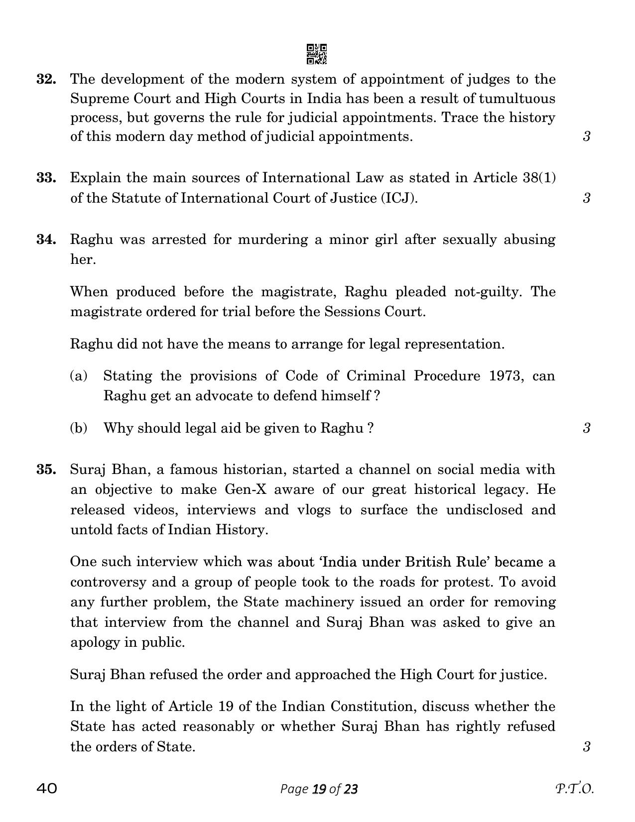 CBSE Class 12 Legal Studies (Compartment) 2023 Question Paper - Page 19