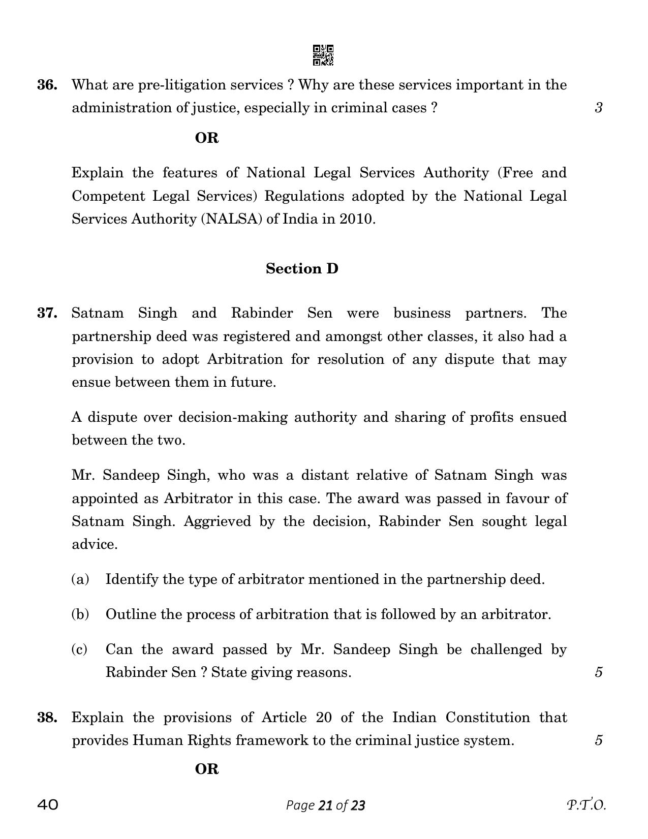 CBSE Class 12 Legal Studies (Compartment) 2023 Question Paper - Page 21