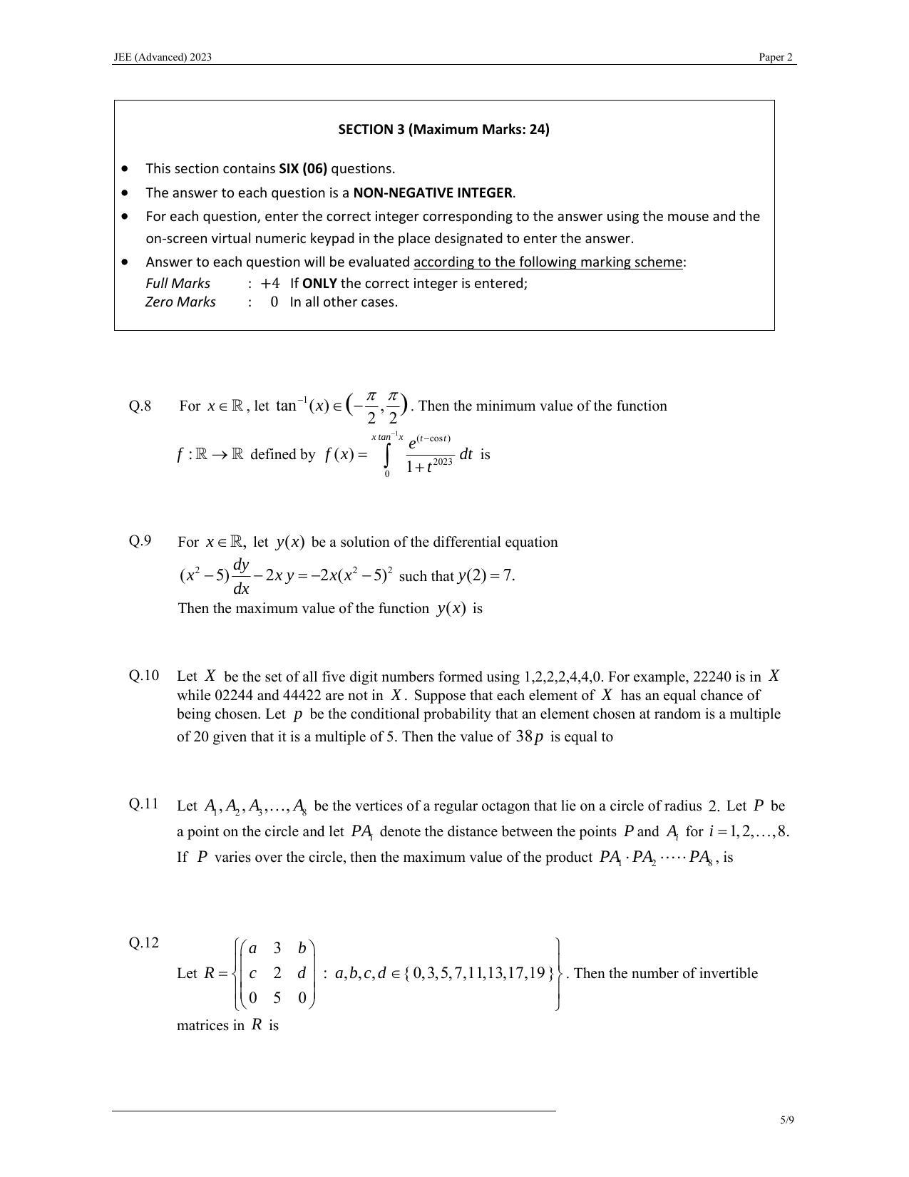 JEE (Advanced) 2023 Paper II - Mathematics Question Paper - Page 5