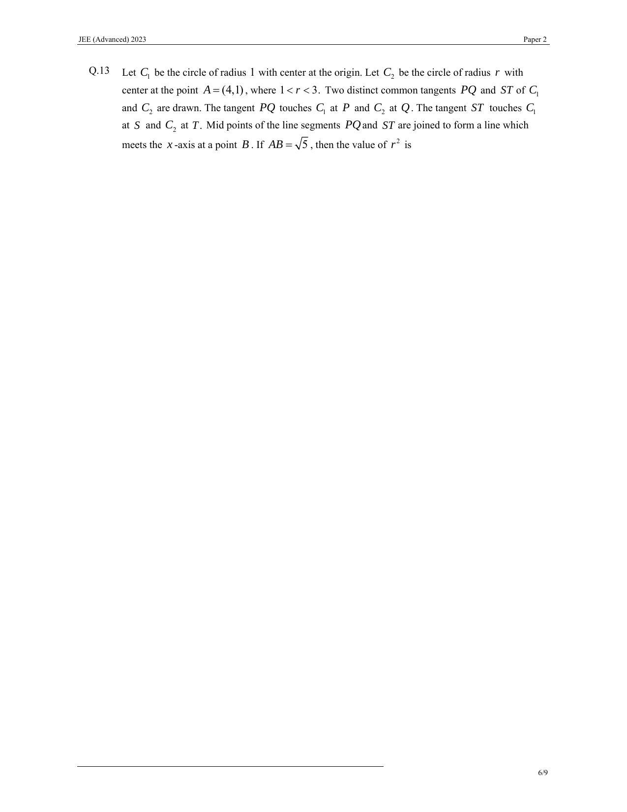 JEE (Advanced) 2023 Paper II - Mathematics Question Paper - Page 6