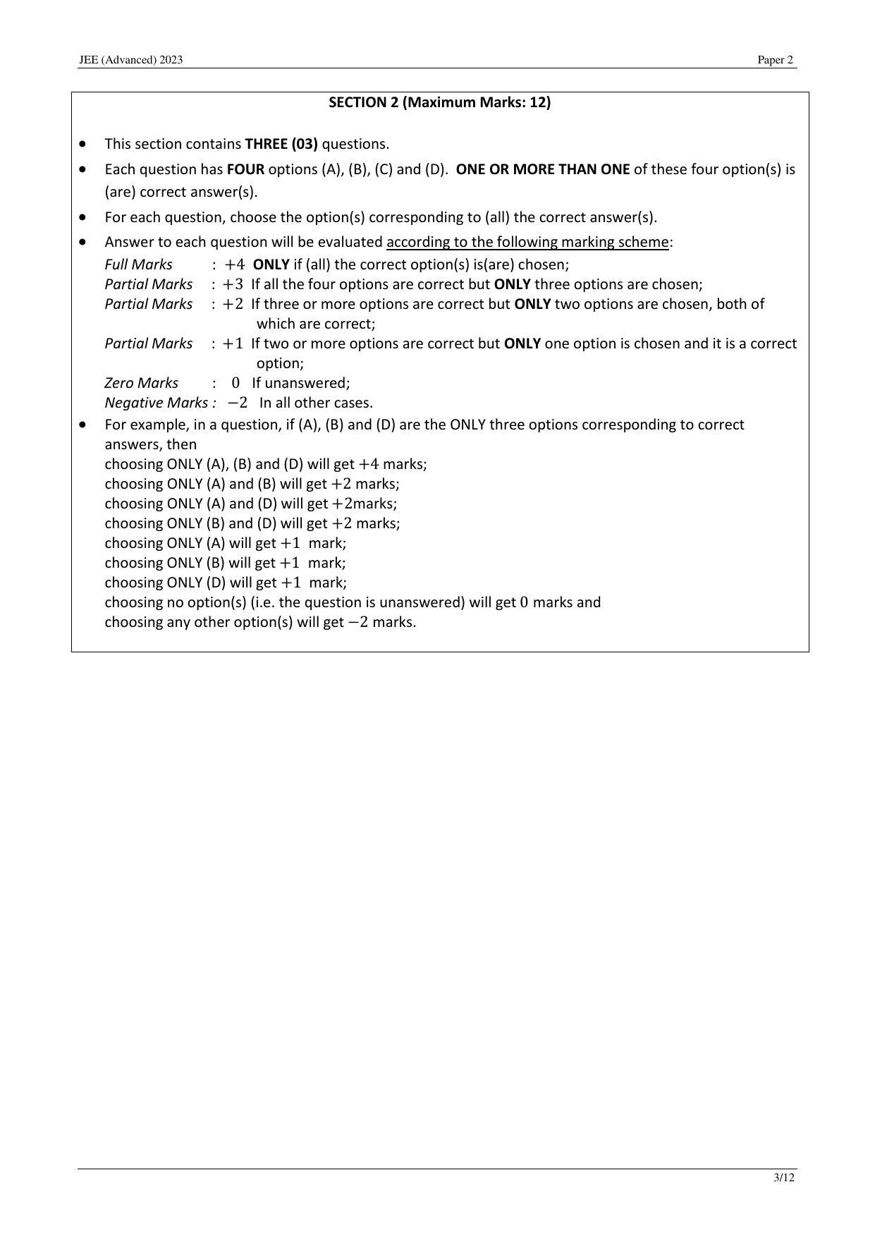 JEE (Advanced) 2023 Paper II - Mathematics Question Paper - Page 12