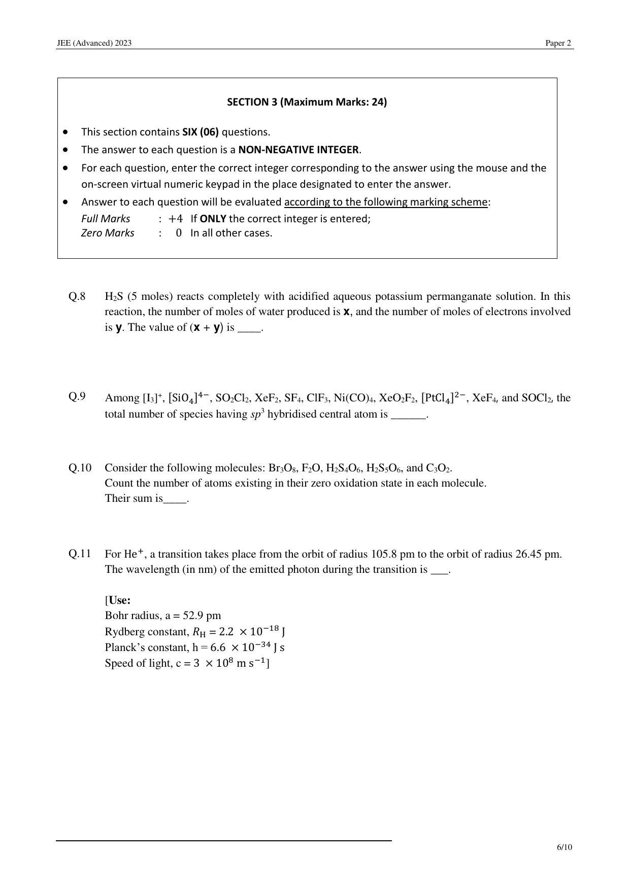 JEE (Advanced) 2023 Paper II - Mathematics Question Paper - Page 27
