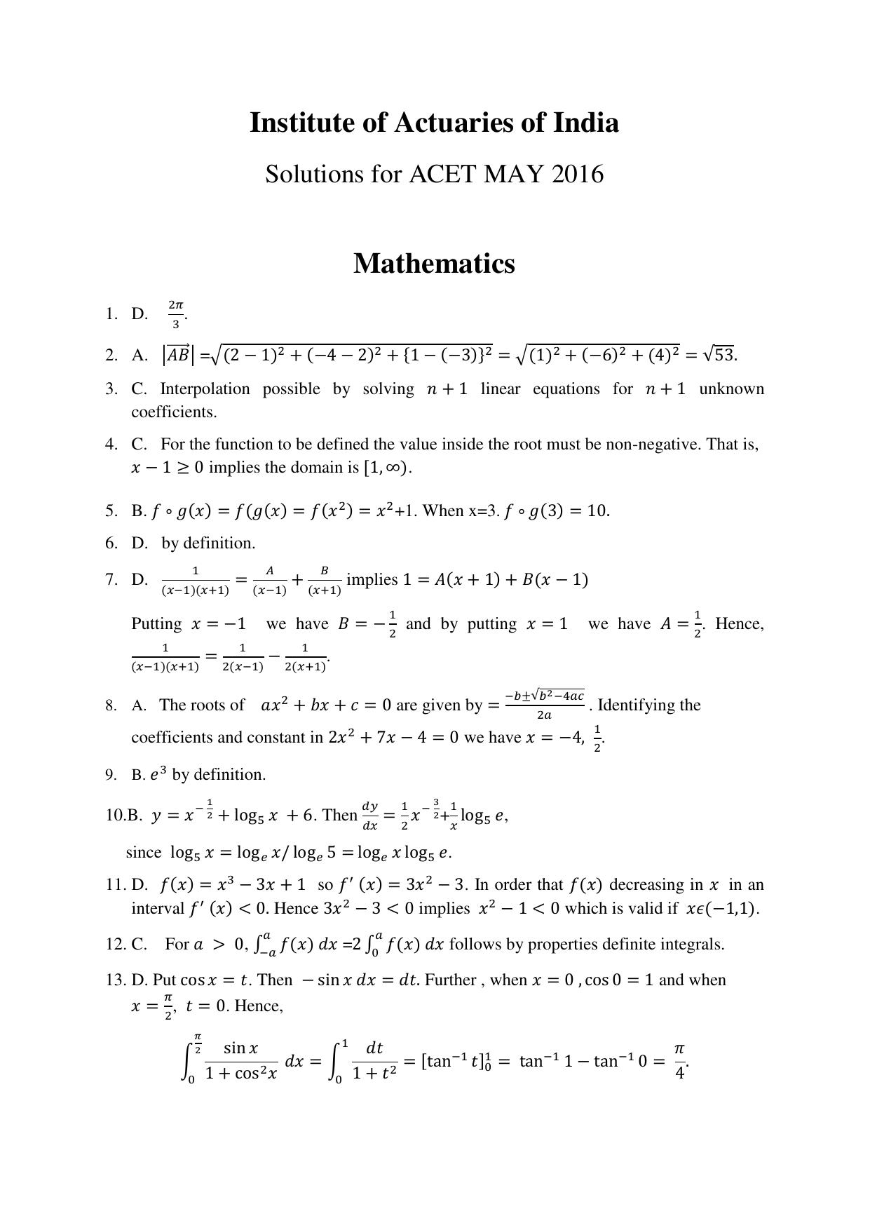 ACET  May 2016 Solution - Page 1