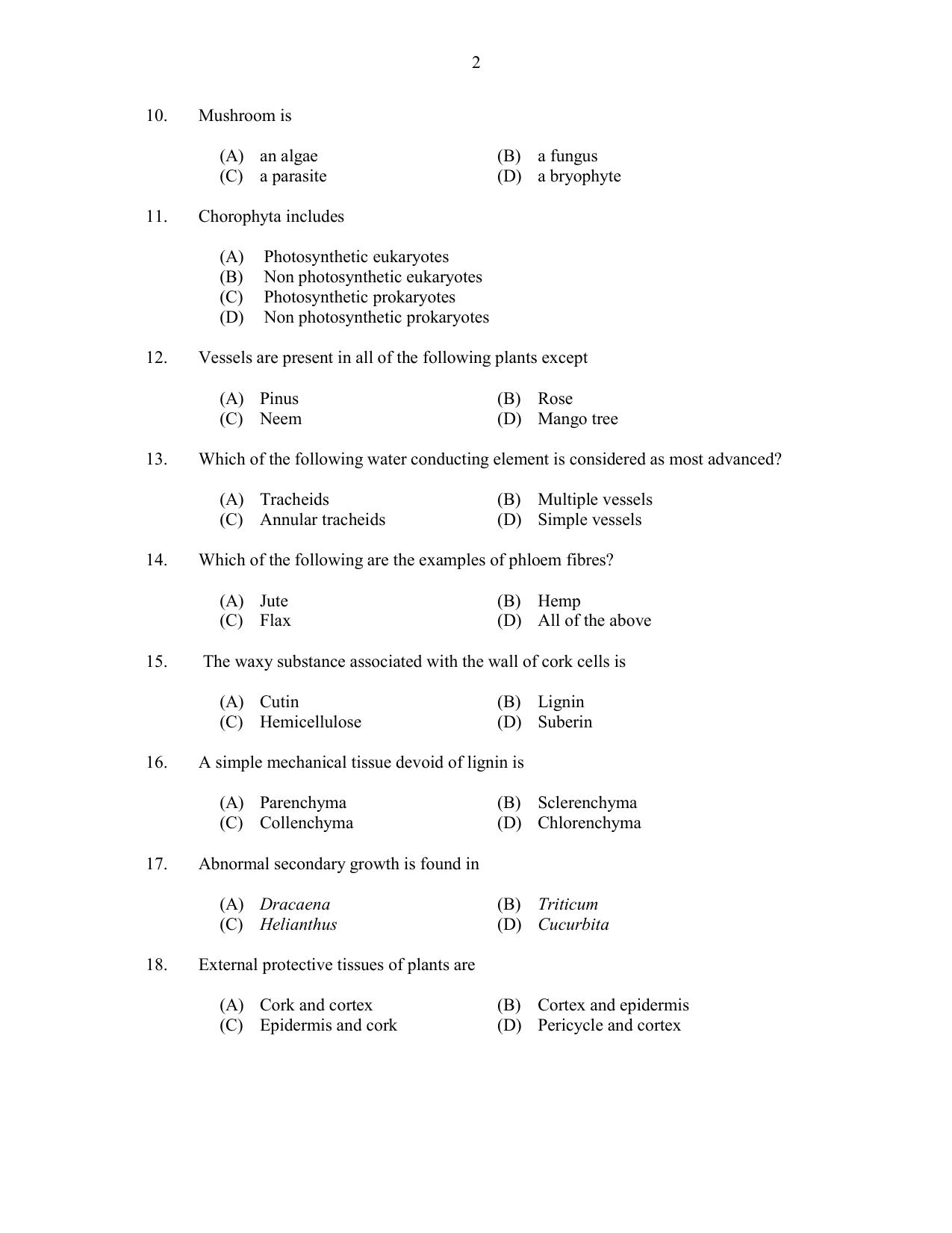 CUSAT CAT 2017 Botany Question Paper - Page 2