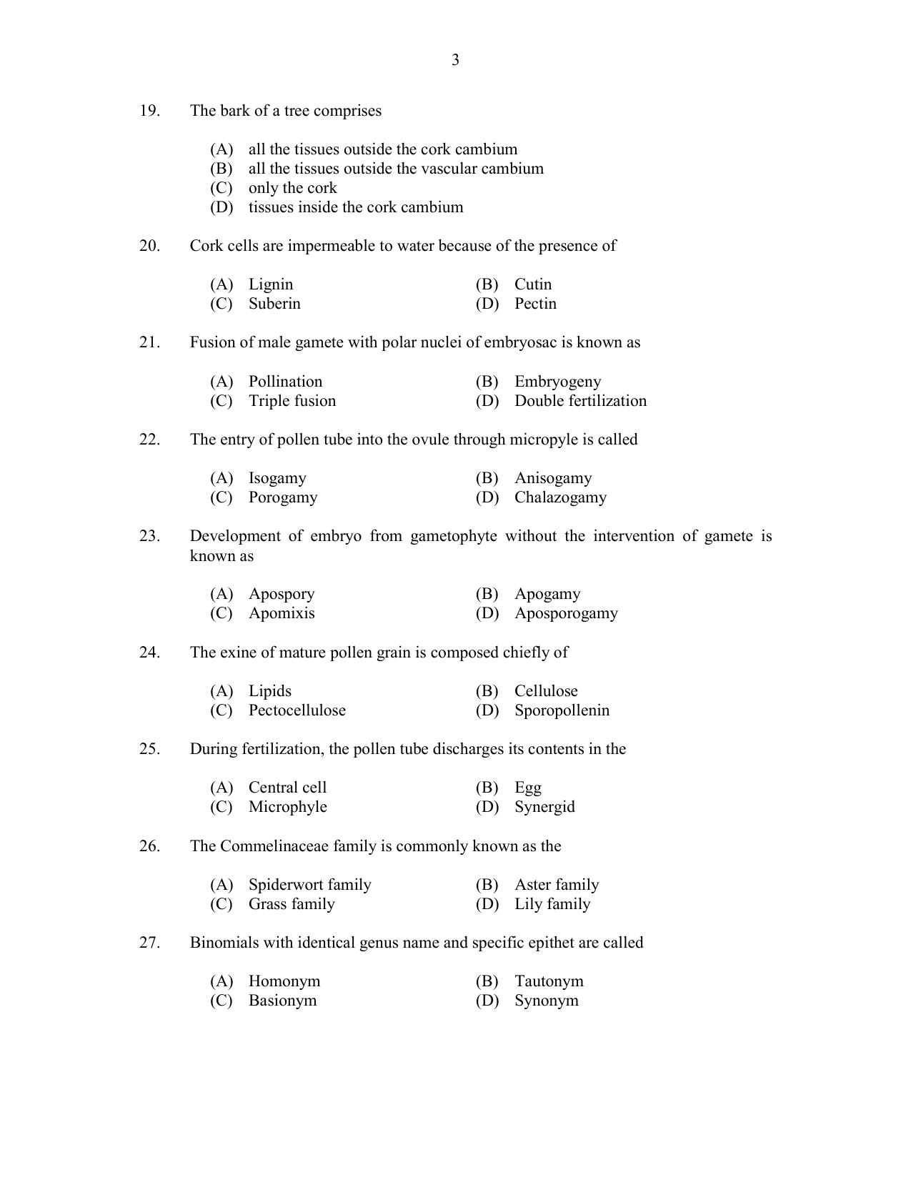CUSAT CAT 2017 Botany Question Paper - Page 3