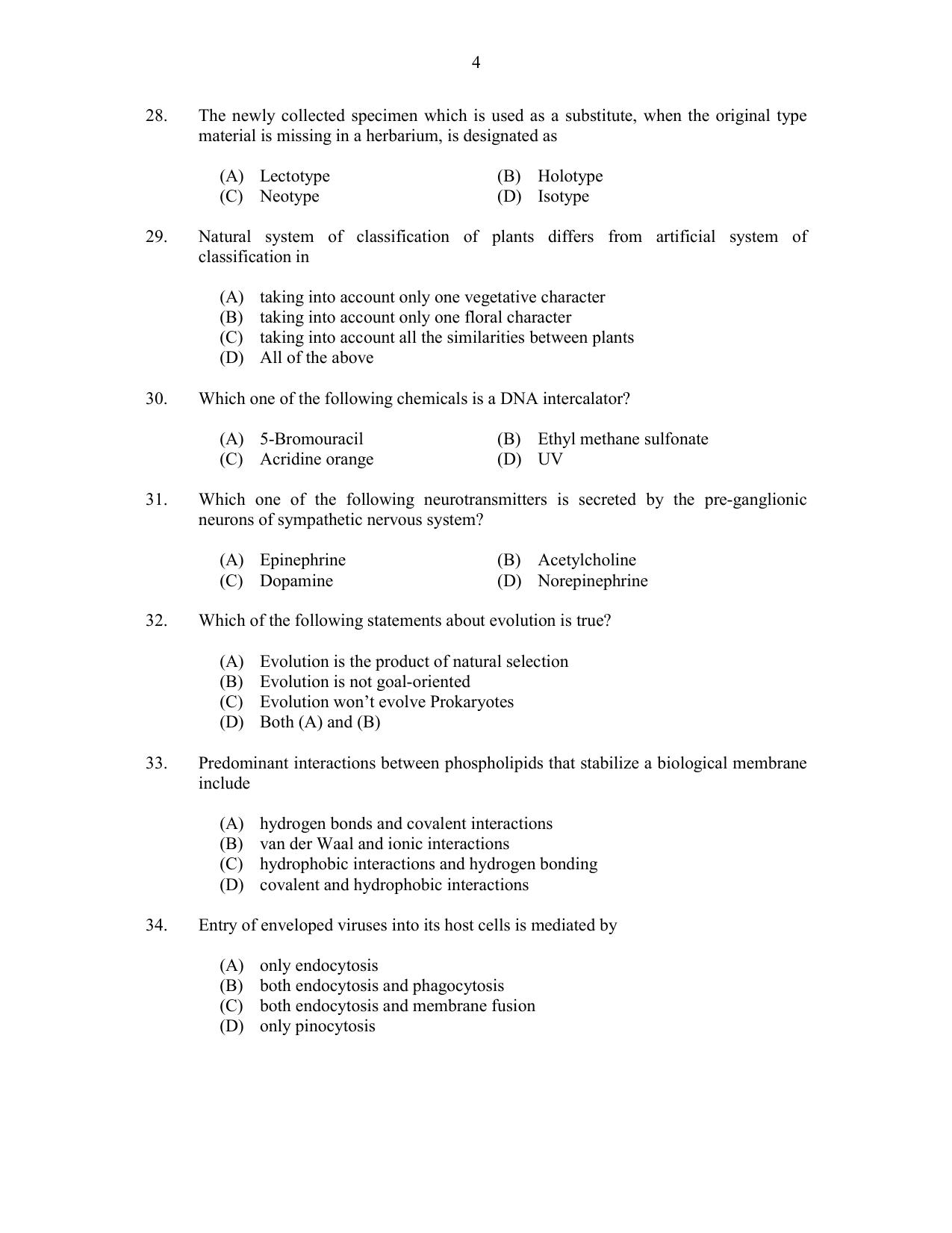 CUSAT CAT 2017 Botany Question Paper - Page 4