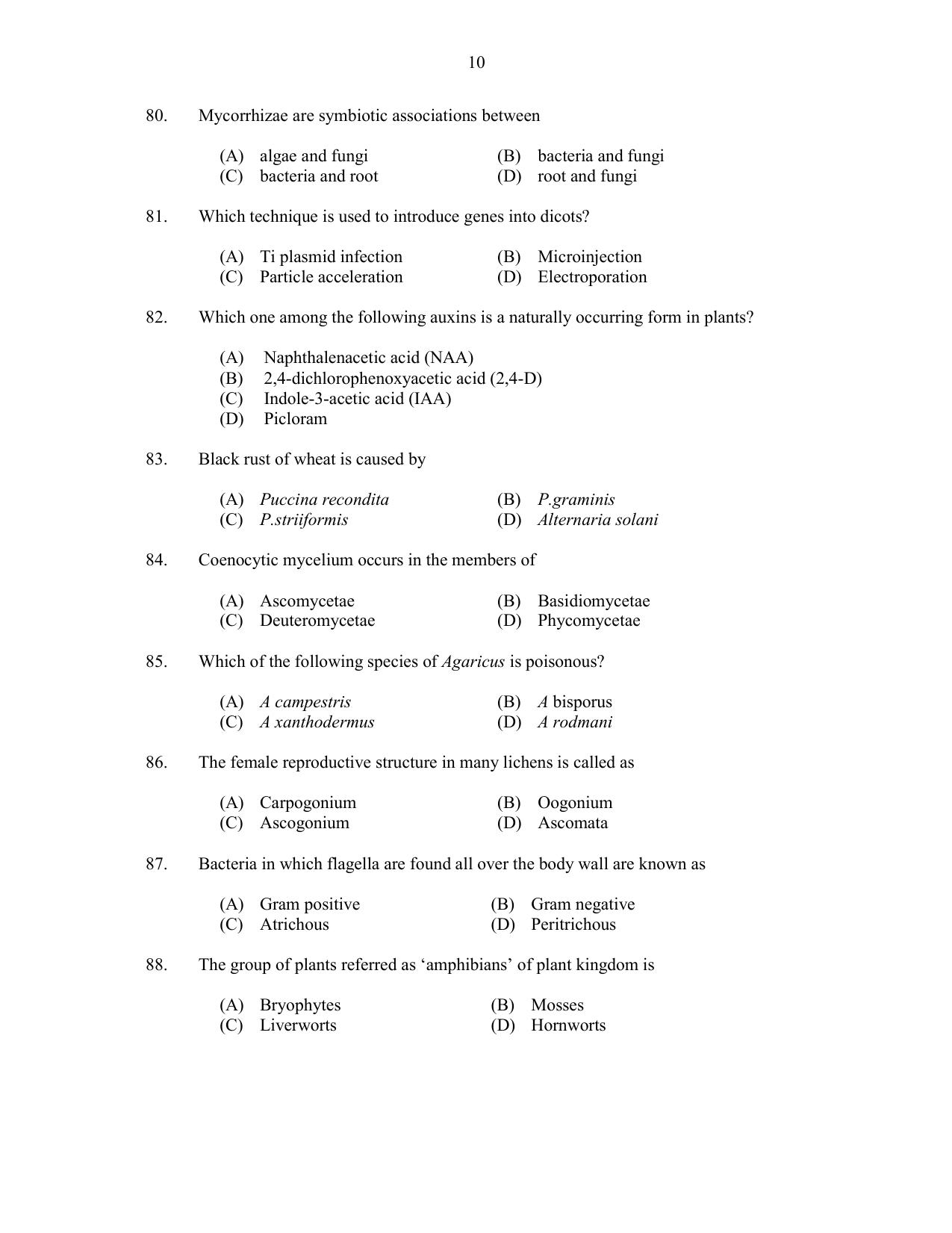 CUSAT CAT 2017 Botany Question Paper - Page 10