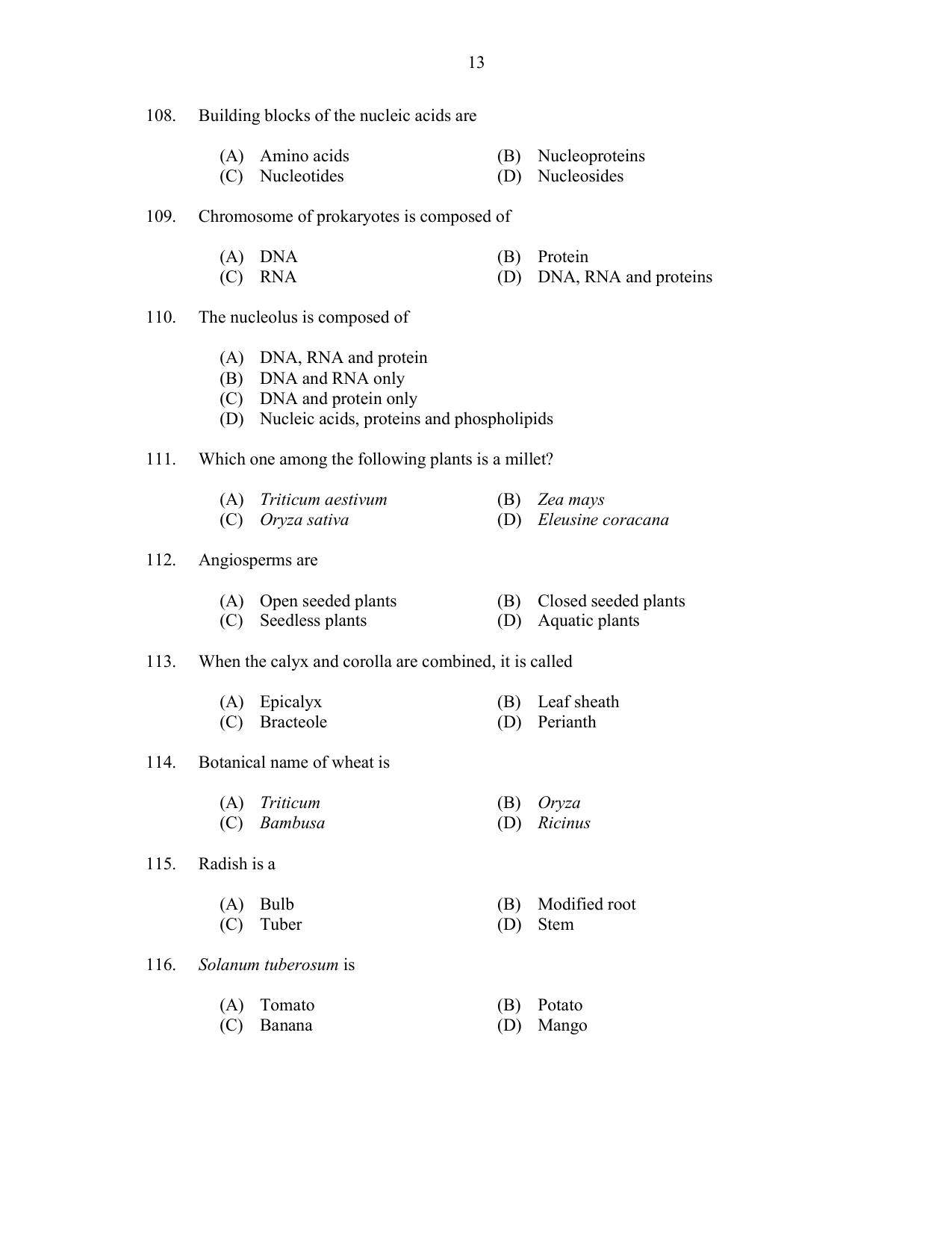 CUSAT CAT 2017 Botany Question Paper - Page 13
