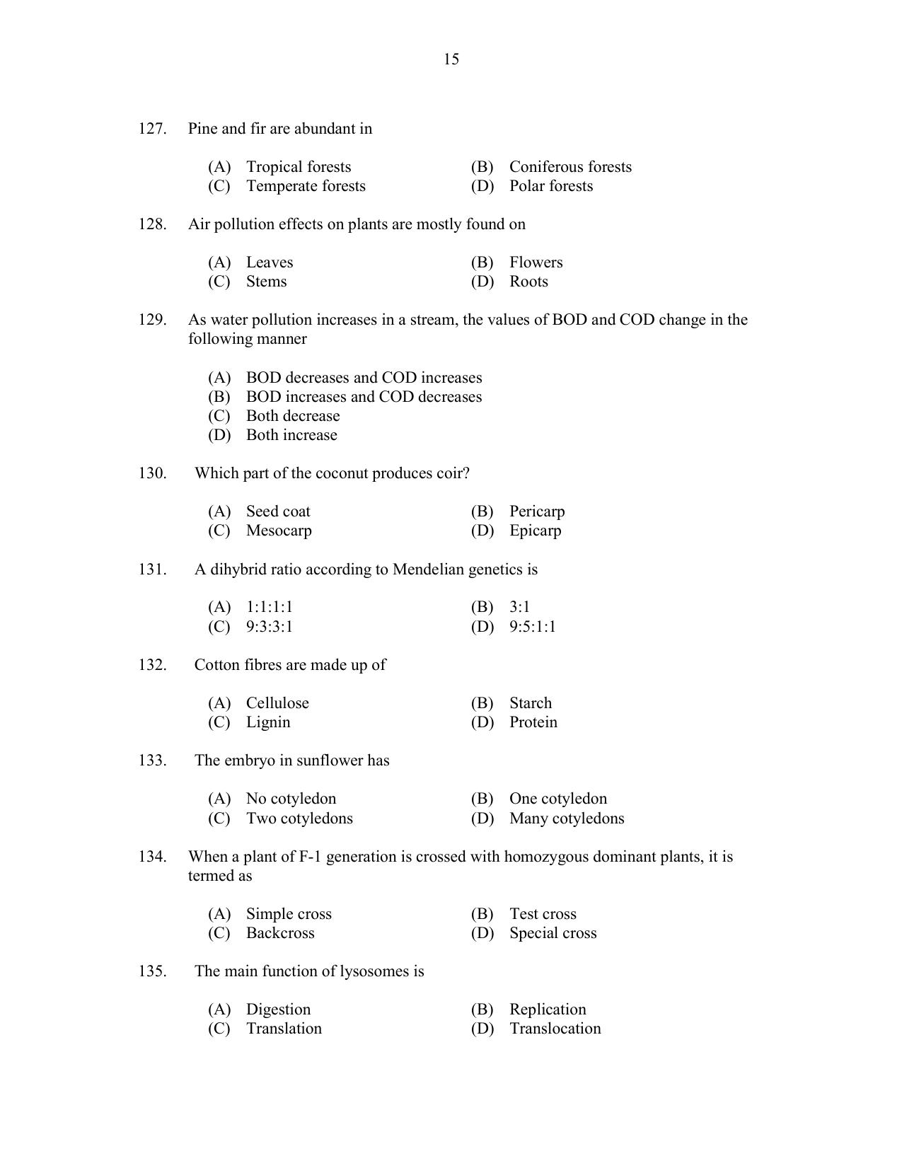 CUSAT CAT 2017 Botany Question Paper - Page 15