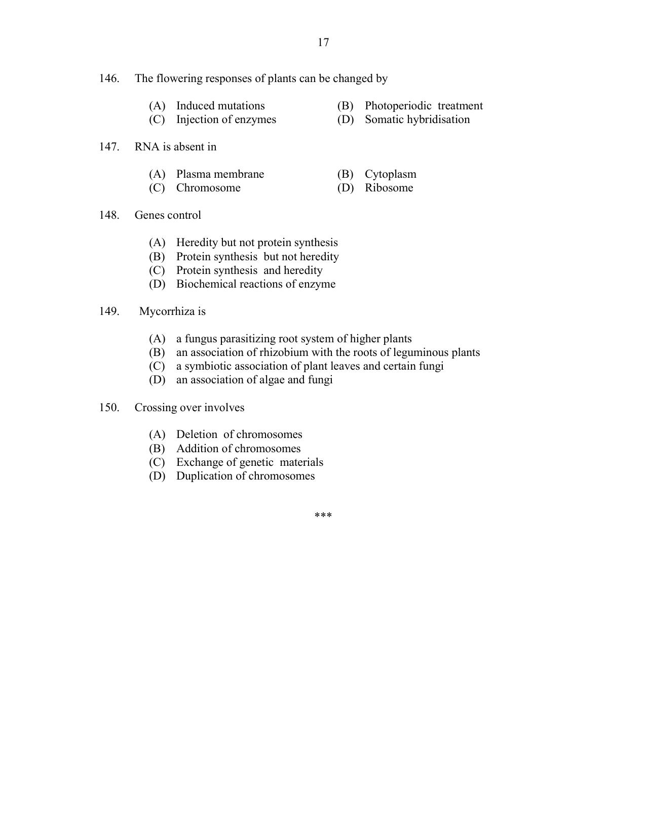 CUSAT CAT 2017 Botany Question Paper - Page 17