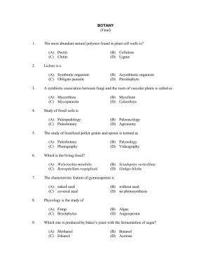 CUSAT CAT 2017 Botany Question Paper