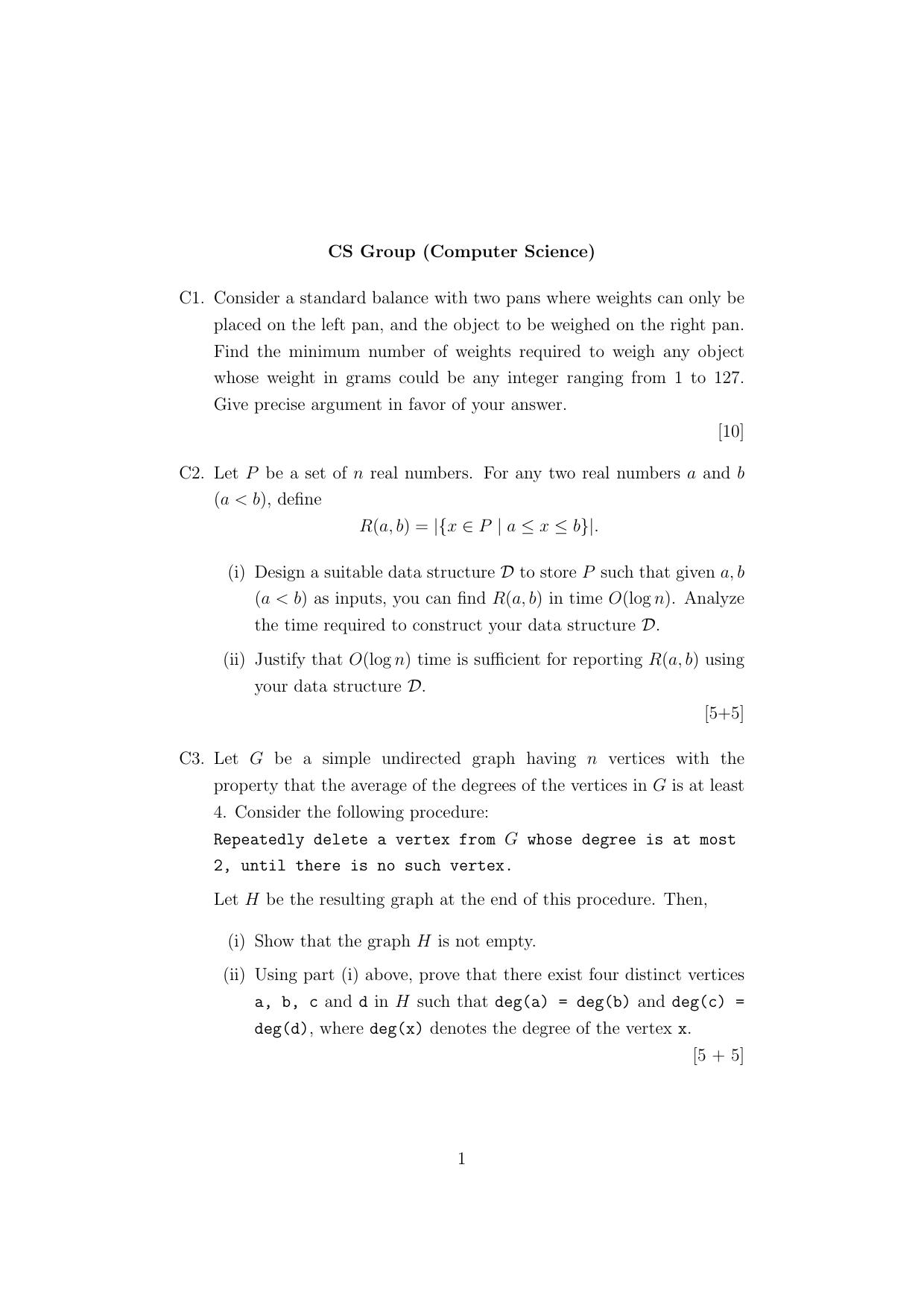 ISI Admission Test M.Tech (CrS) PCB 2021 Sample Paper - Page 1