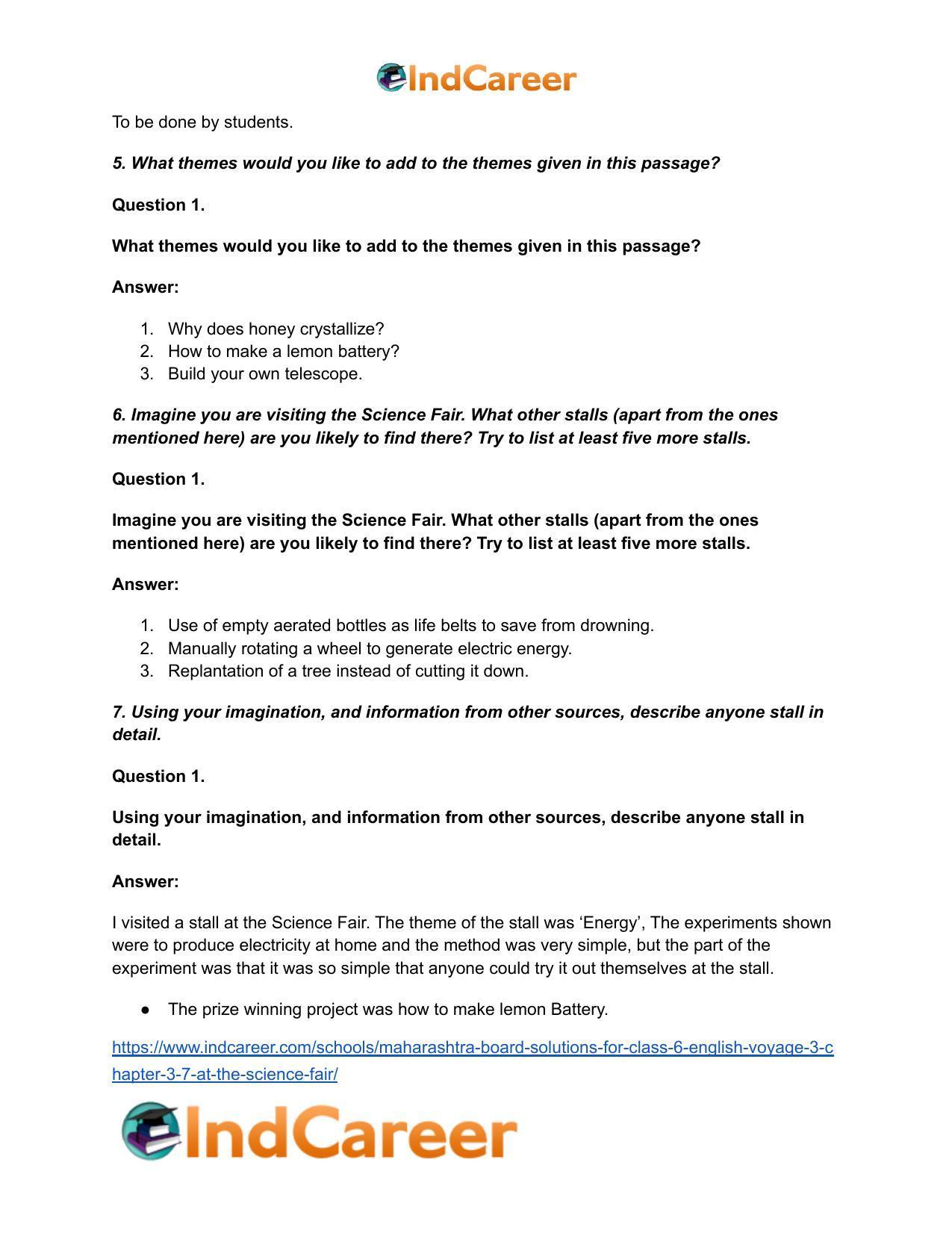 Maharashtra Board Solutions for Class 6- English (Voyage 3): Chapter 3.7- At the Science Fair - Page 6