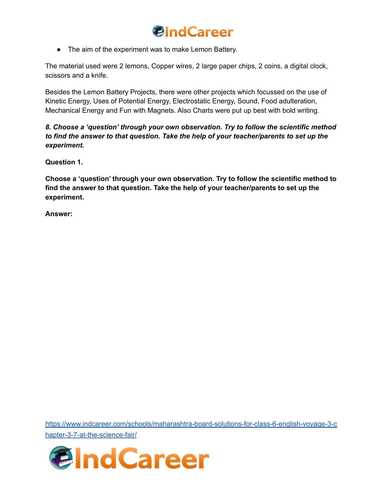 Maharashtra Board Solutions for Class 6- English (Voyage 3): Chapter 3.7- At the Science Fair - Page 7