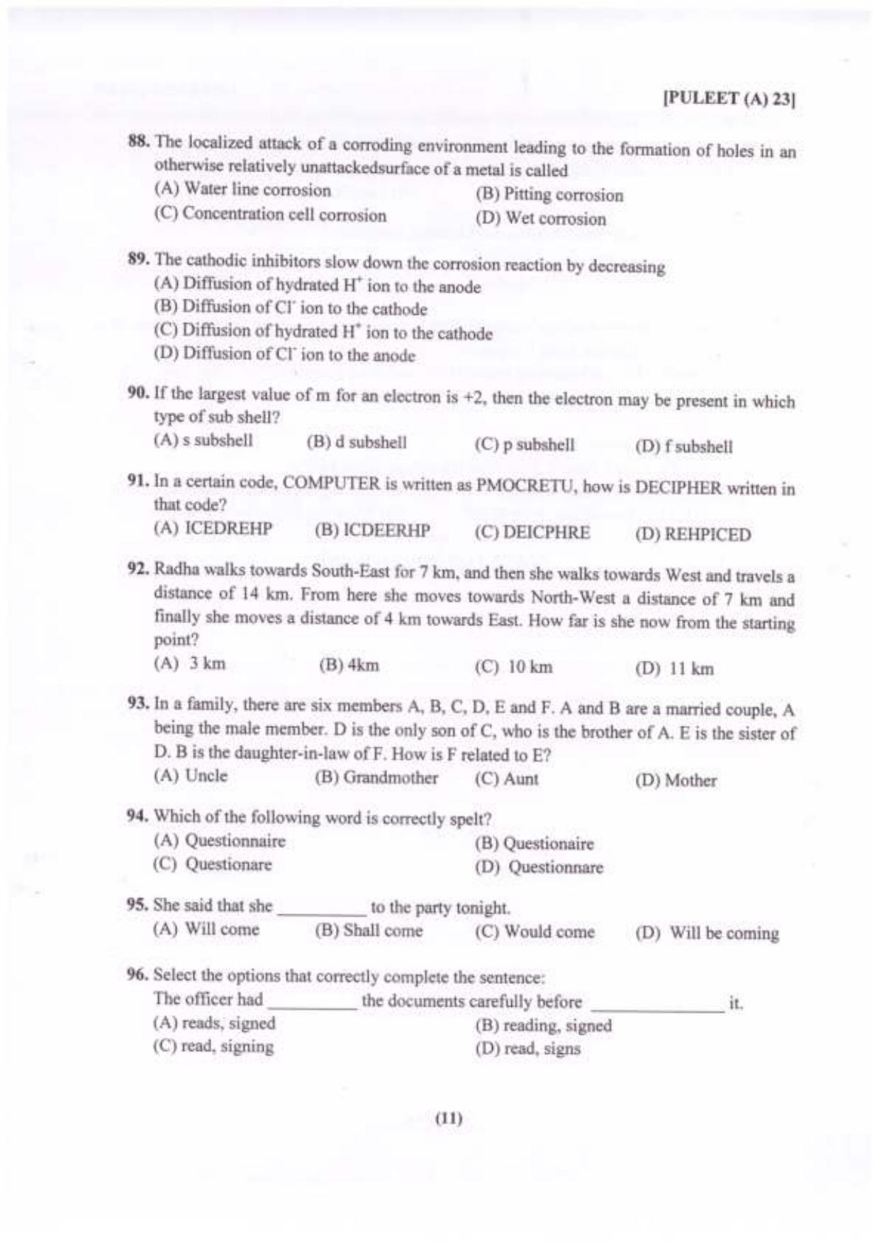 PULEET 2023 Previous Question Paper - Page 12