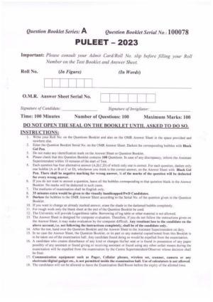 PULEET 2023 Previous Question Paper