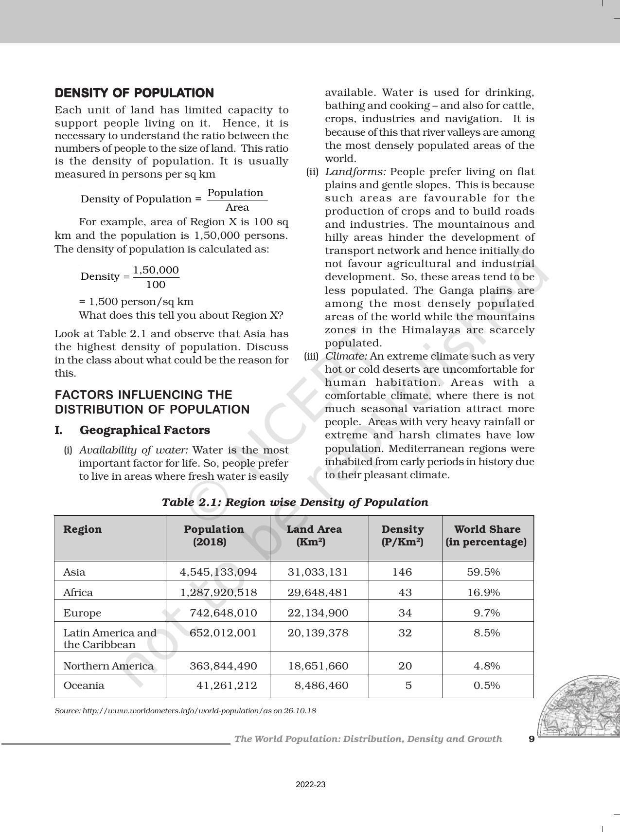 NCERT Book for Class 12 Geography (Part-1) Chapter 2 The World Population Distribution, Density, and Growth - Page 2