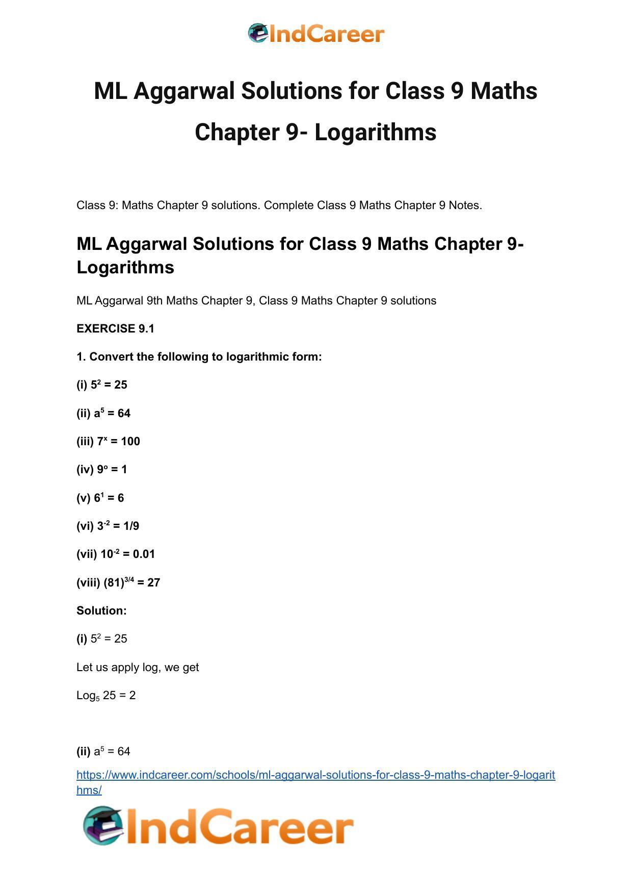 ML Aggarwal Solutions for Class 9 Maths Chapter 9- Logarithms - Page 2
