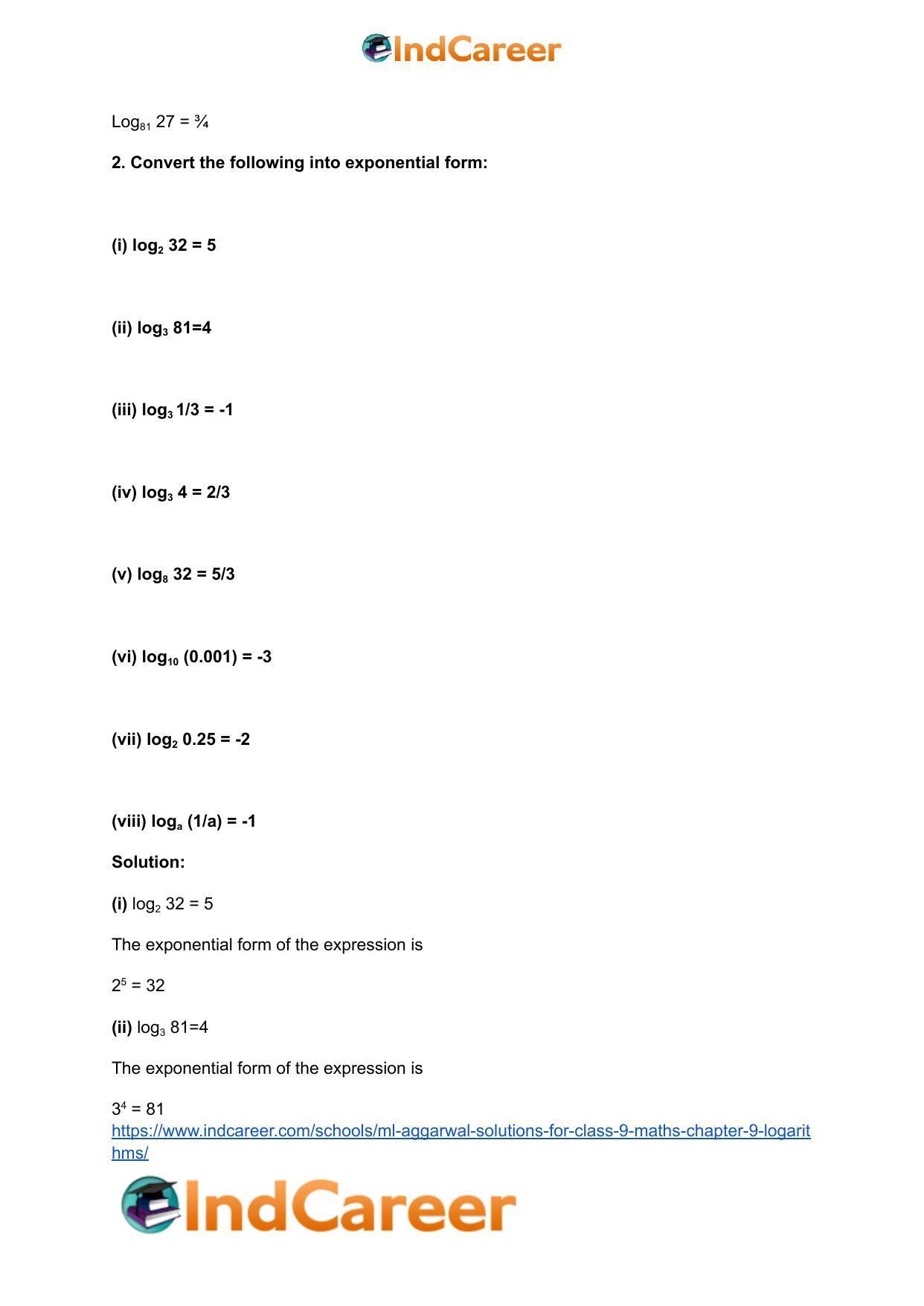 ML Aggarwal Solutions for Class 9 Maths Chapter 9- Logarithms - Page 4
