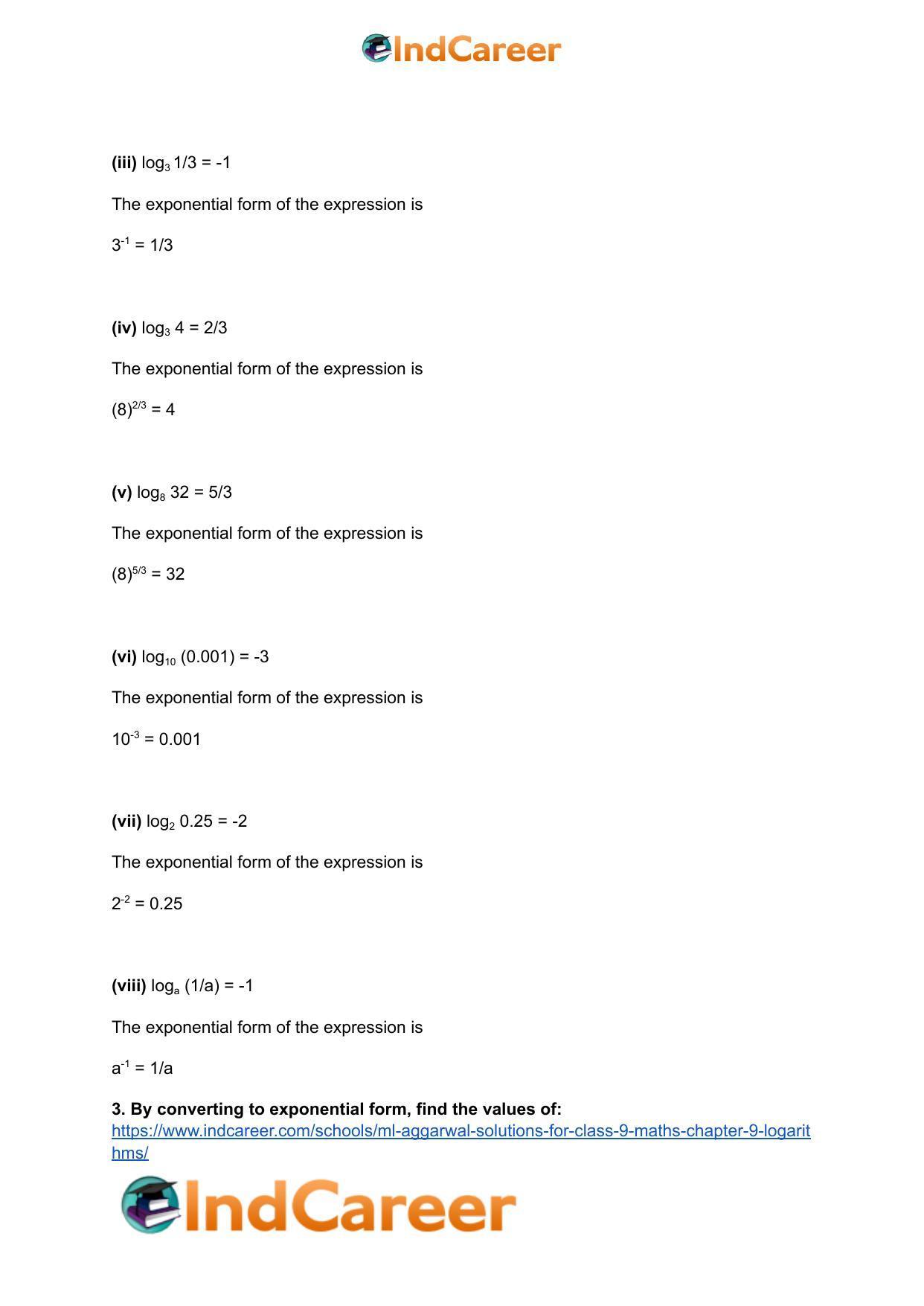 ML Aggarwal Solutions for Class 9 Maths Chapter 9- Logarithms - Page 5
