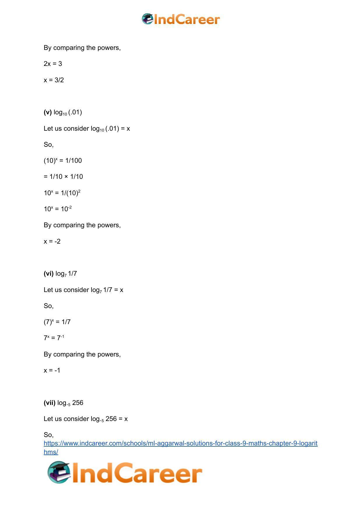 ML Aggarwal Solutions for Class 9 Maths Chapter 9- Logarithms - Page 8