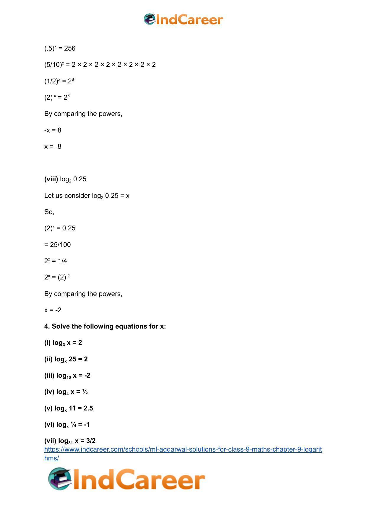 ML Aggarwal Solutions for Class 9 Maths Chapter 9- Logarithms - Page 9