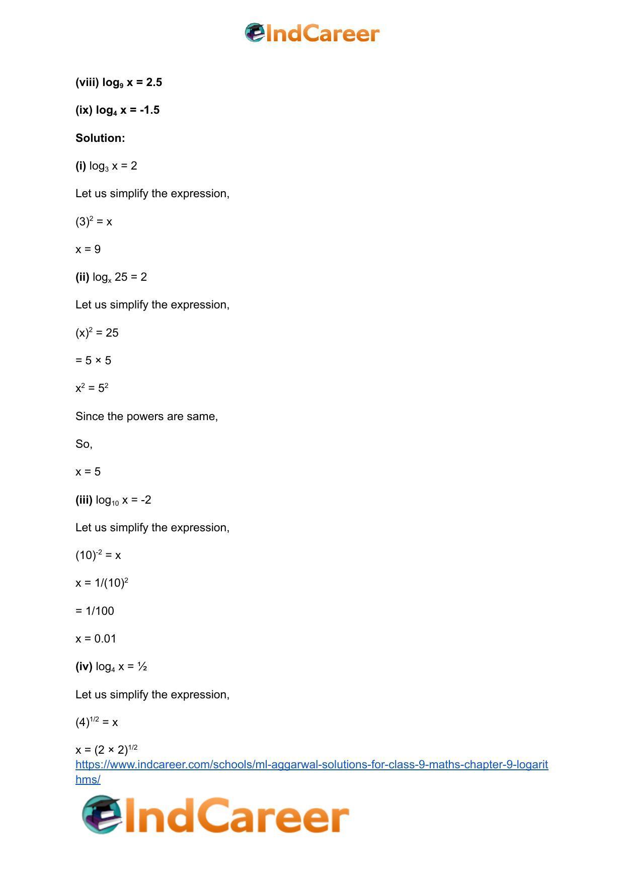ML Aggarwal Solutions for Class 9 Maths Chapter 9- Logarithms - Page 10