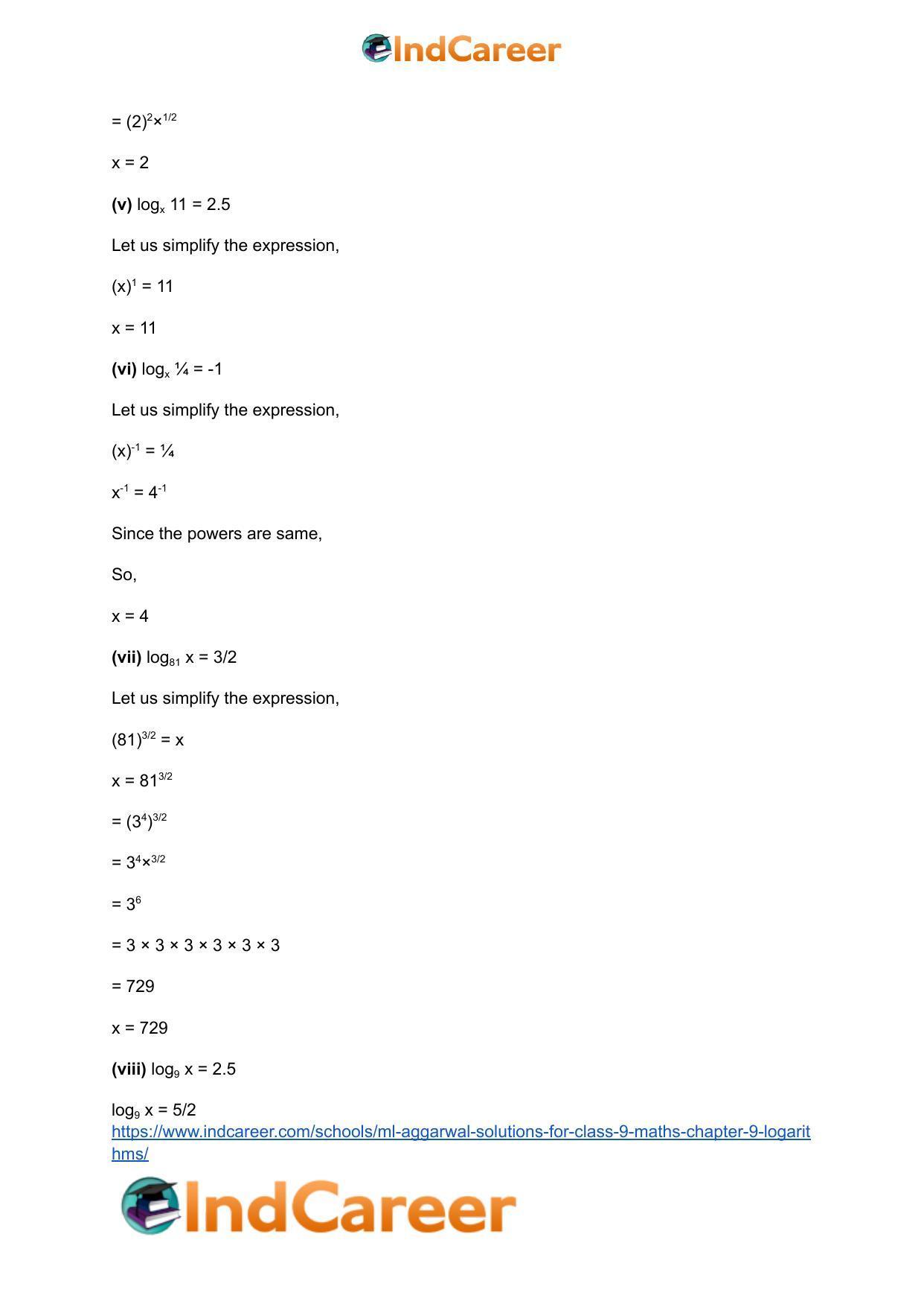 ML Aggarwal Solutions for Class 9 Maths Chapter 9- Logarithms - Page 11