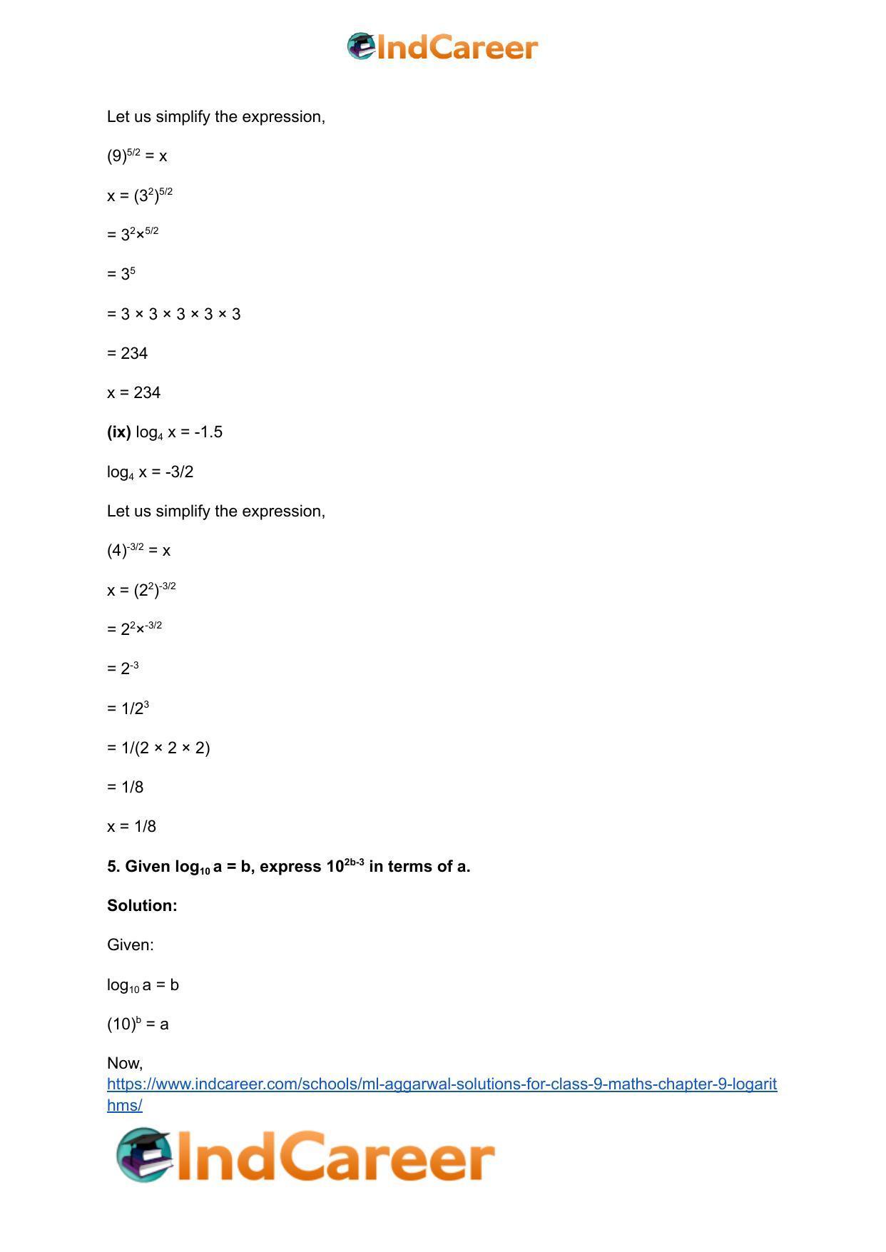 ML Aggarwal Solutions for Class 9 Maths Chapter 9- Logarithms - Page 12