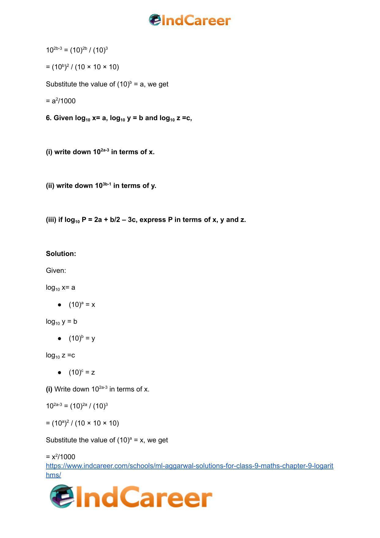 ML Aggarwal Solutions for Class 9 Maths Chapter 9- Logarithms - Page 13
