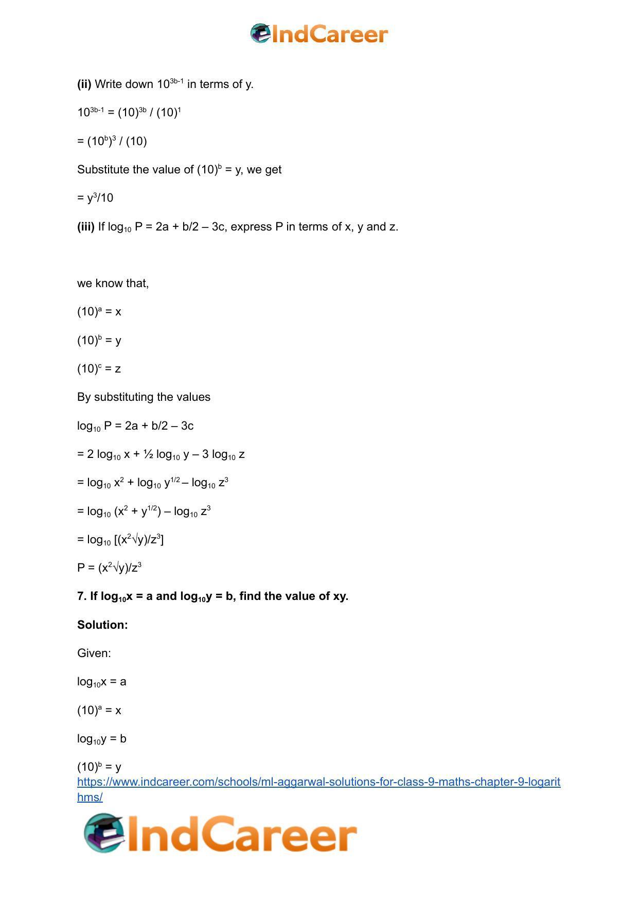 ML Aggarwal Solutions for Class 9 Maths Chapter 9- Logarithms - Page 14