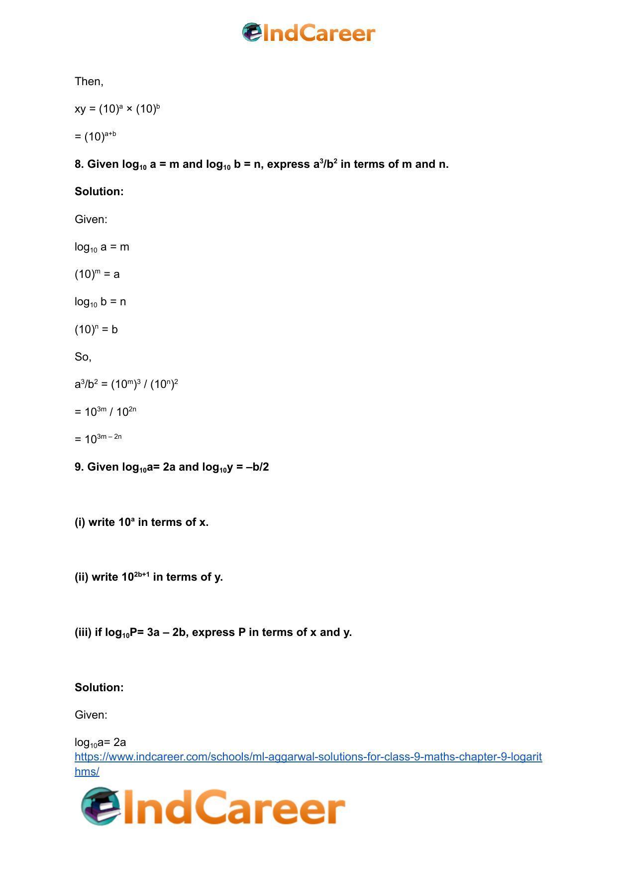 ML Aggarwal Solutions for Class 9 Maths Chapter 9- Logarithms - Page 15