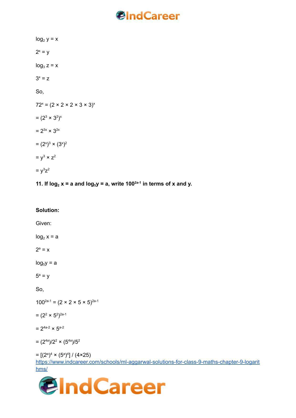 ML Aggarwal Solutions for Class 9 Maths Chapter 9- Logarithms - Page 17