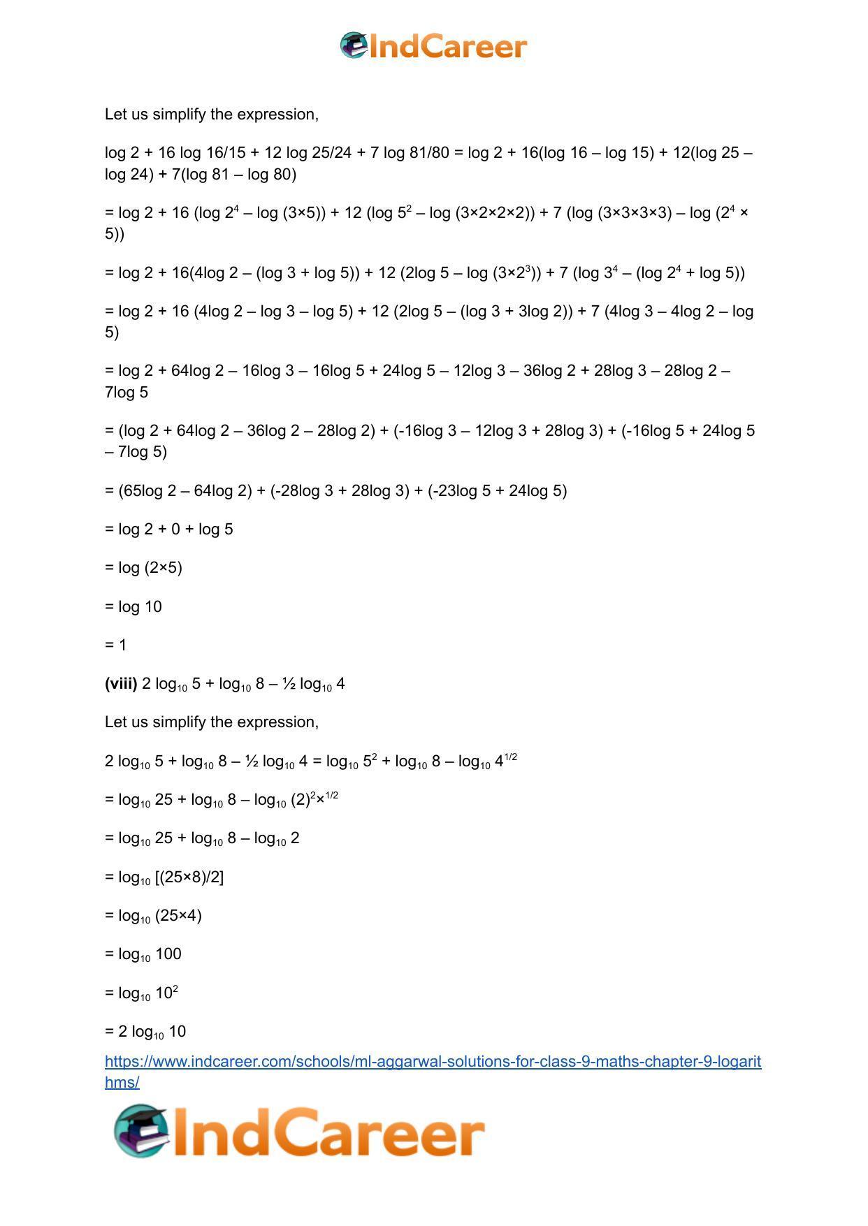 ML Aggarwal Solutions for Class 9 Maths Chapter 9- Logarithms - Page 23