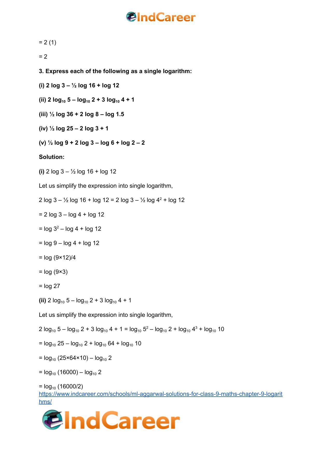 ML Aggarwal Solutions for Class 9 Maths Chapter 9- Logarithms - Page 24
