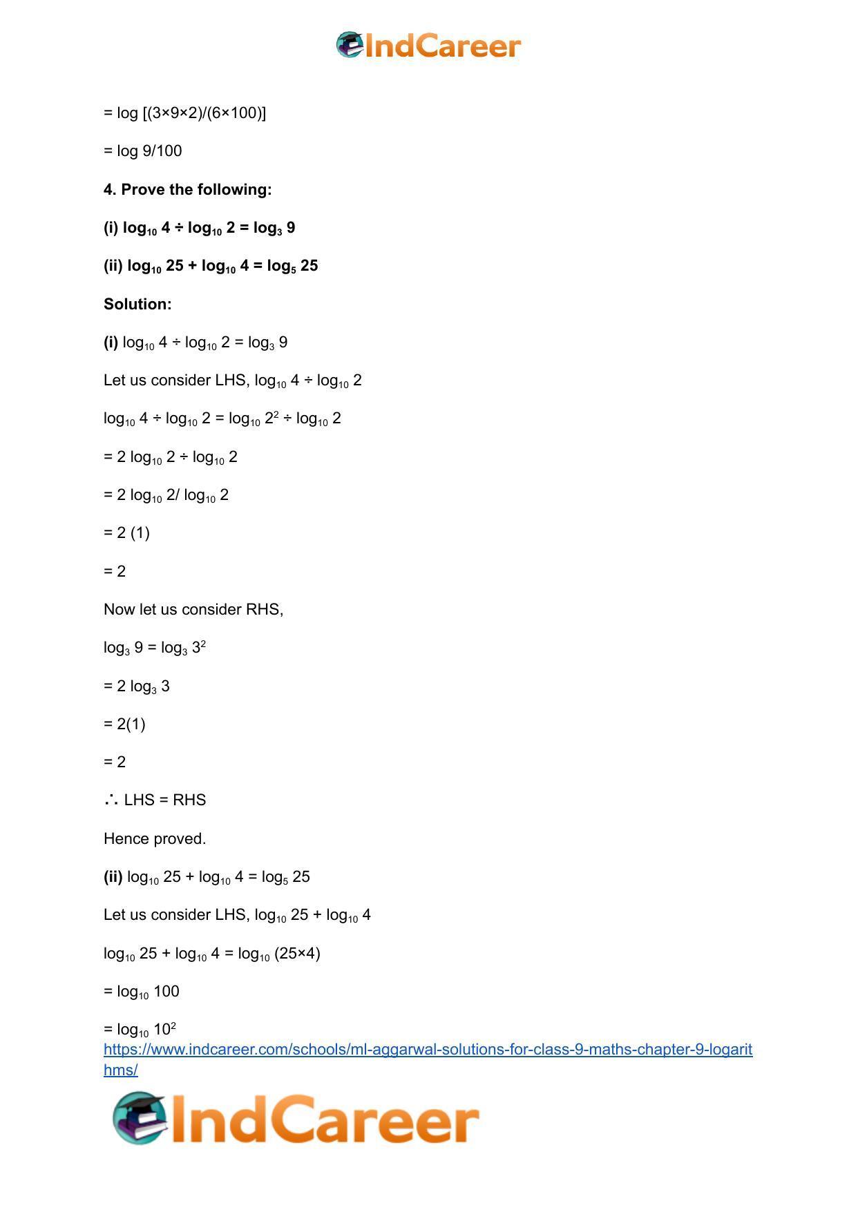 ML Aggarwal Solutions for Class 9 Maths Chapter 9- Logarithms - Page 26