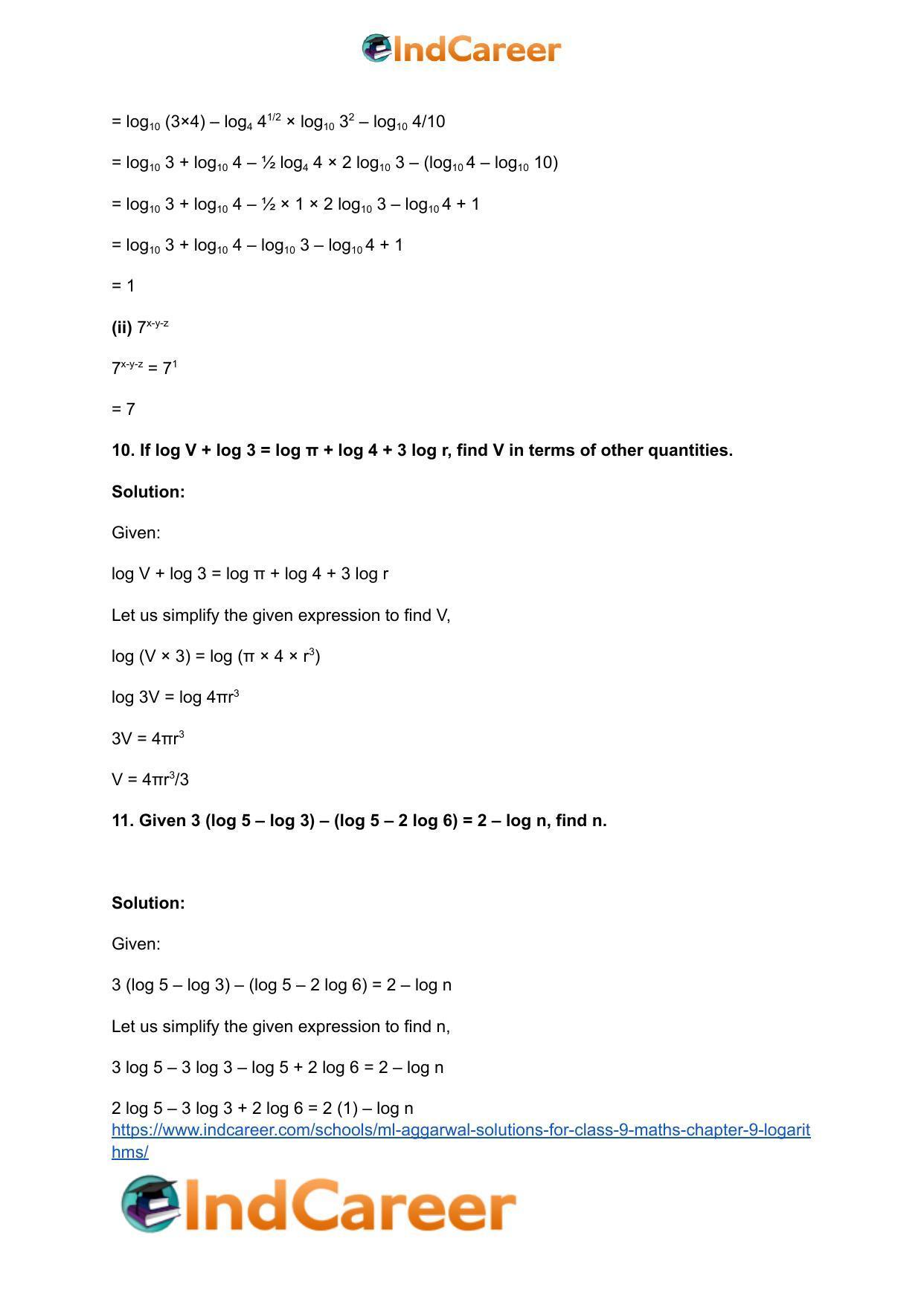 ML Aggarwal Solutions for Class 9 Maths Chapter 9- Logarithms - Page 31
