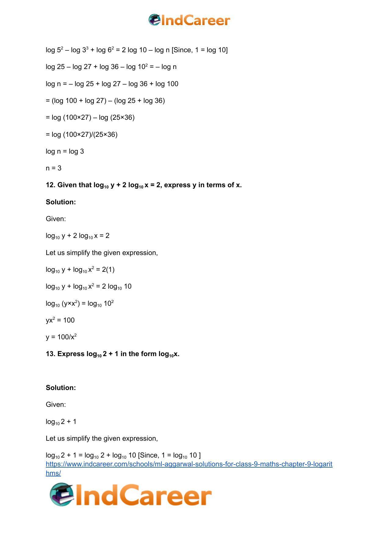 ML Aggarwal Solutions for Class 9 Maths Chapter 9- Logarithms - Page 32