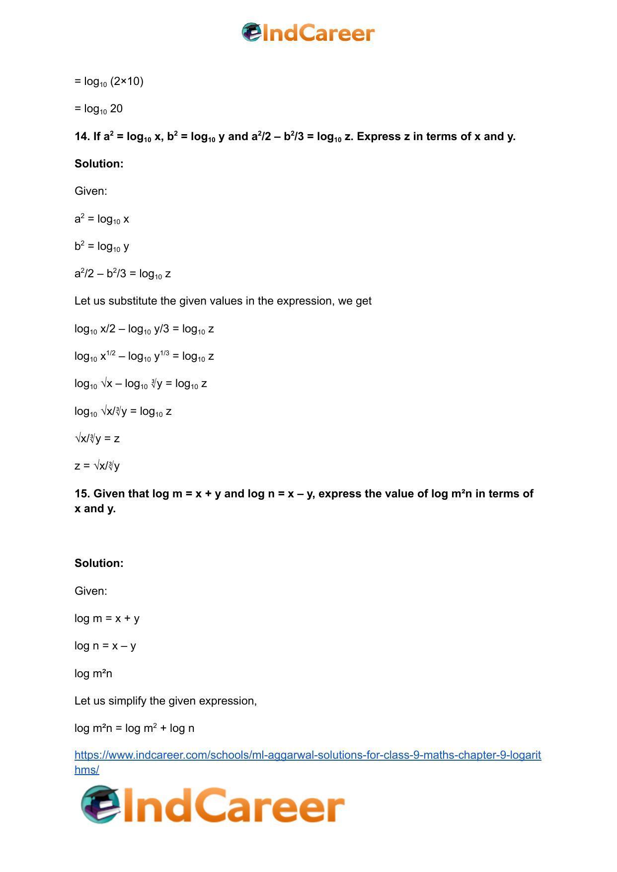 ML Aggarwal Solutions for Class 9 Maths Chapter 9- Logarithms - Page 33