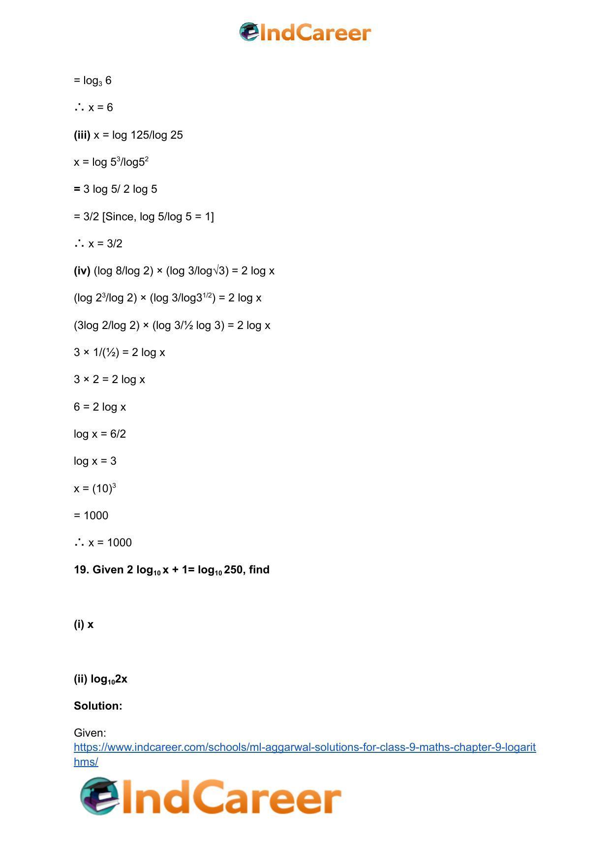 ML Aggarwal Solutions for Class 9 Maths Chapter 9- Logarithms - Page 36