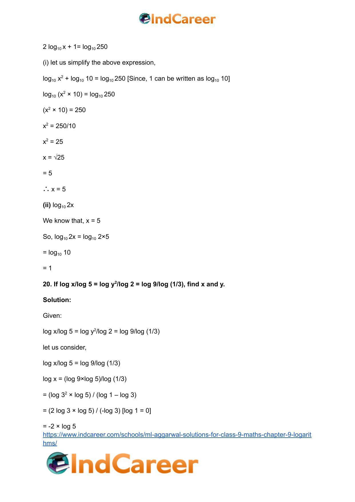 ML Aggarwal Solutions for Class 9 Maths Chapter 9- Logarithms - Page 37