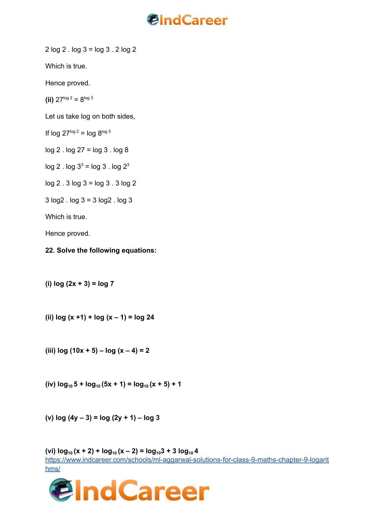 ML Aggarwal Solutions for Class 9 Maths Chapter 9- Logarithms - Page 39