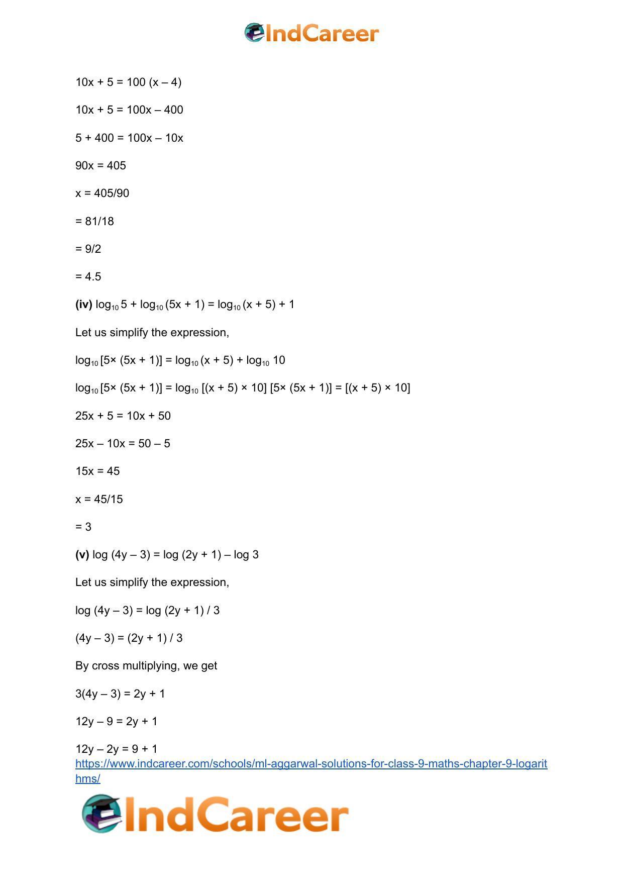 ML Aggarwal Solutions for Class 9 Maths Chapter 9- Logarithms - Page 41