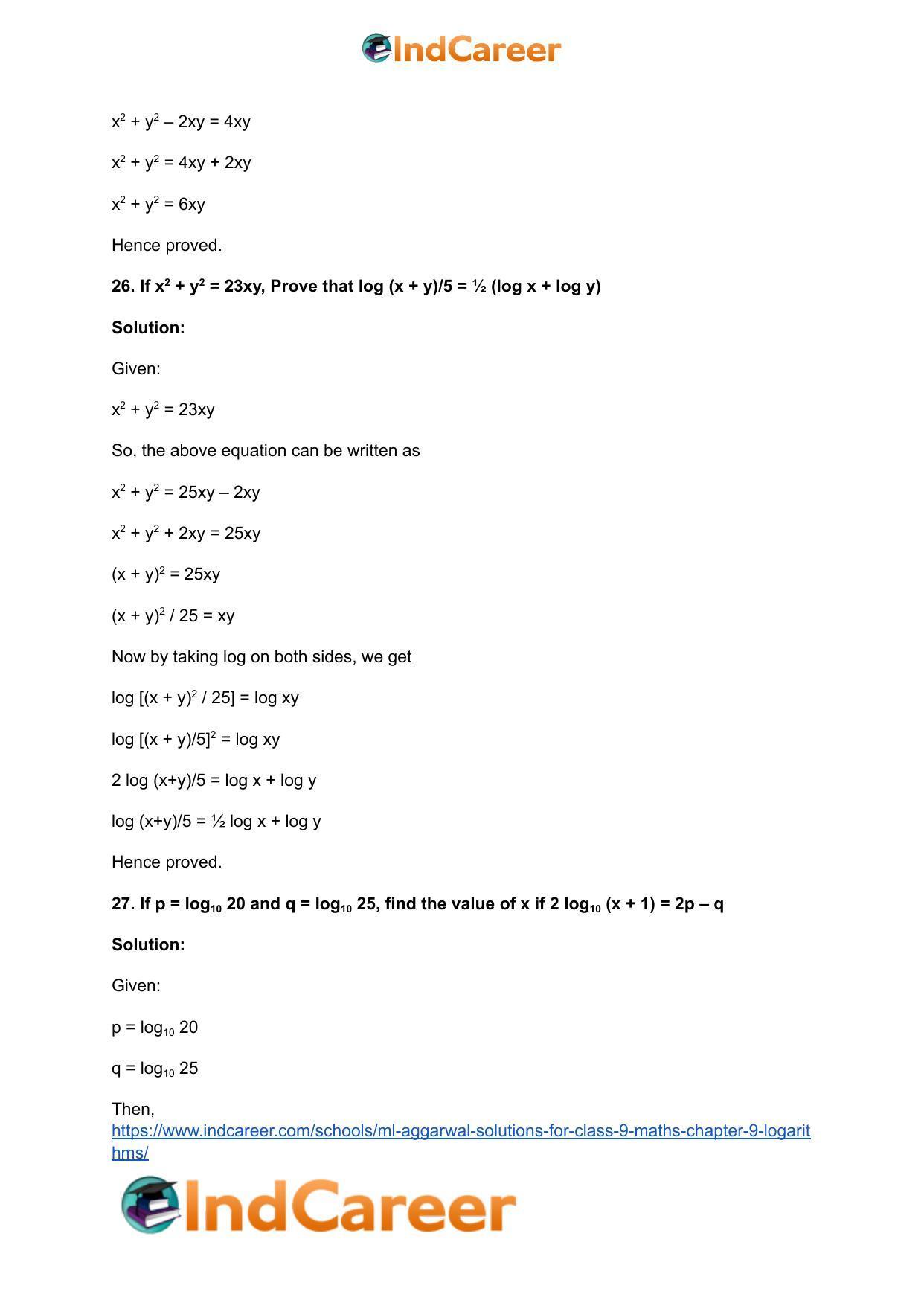 ML Aggarwal Solutions for Class 9 Maths Chapter 9- Logarithms - Page 45