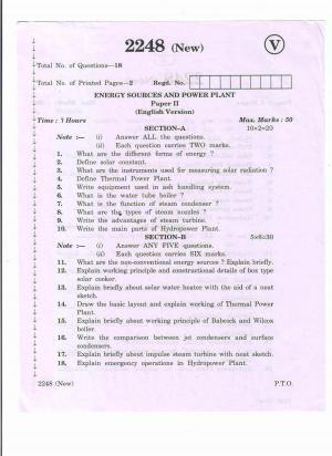 AP Inter 2nd Year Vocational Question Paper March - 2020 - Energy Sources Power Plant - II (new)