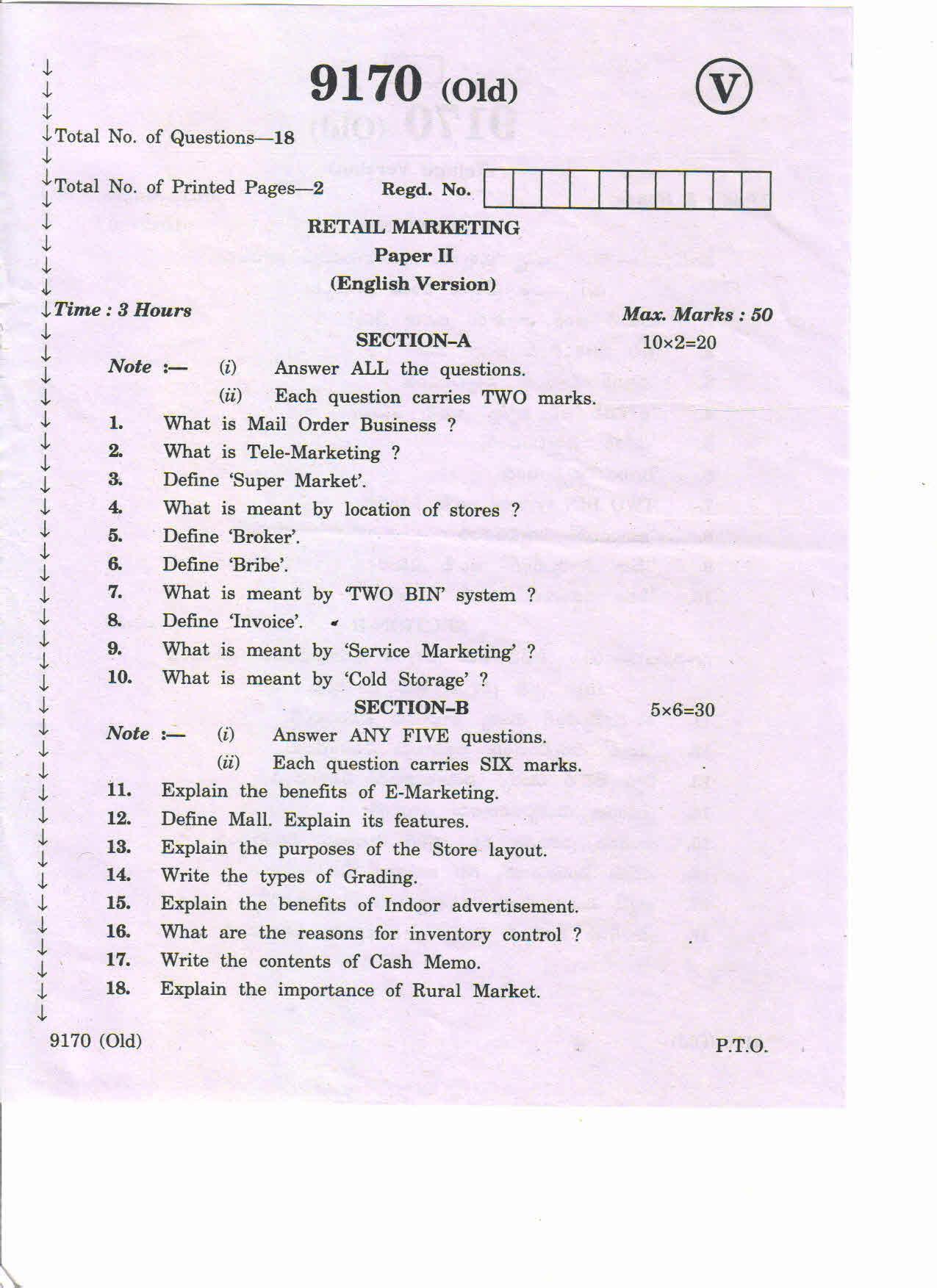 AP Inter 2nd Year Vocational Question Paper March - 2020 - Retail Marketing-II-(old) - Page 1