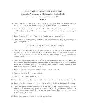 CMI Entrance Exam 2012 Solutions MSc/PhD Mathematics