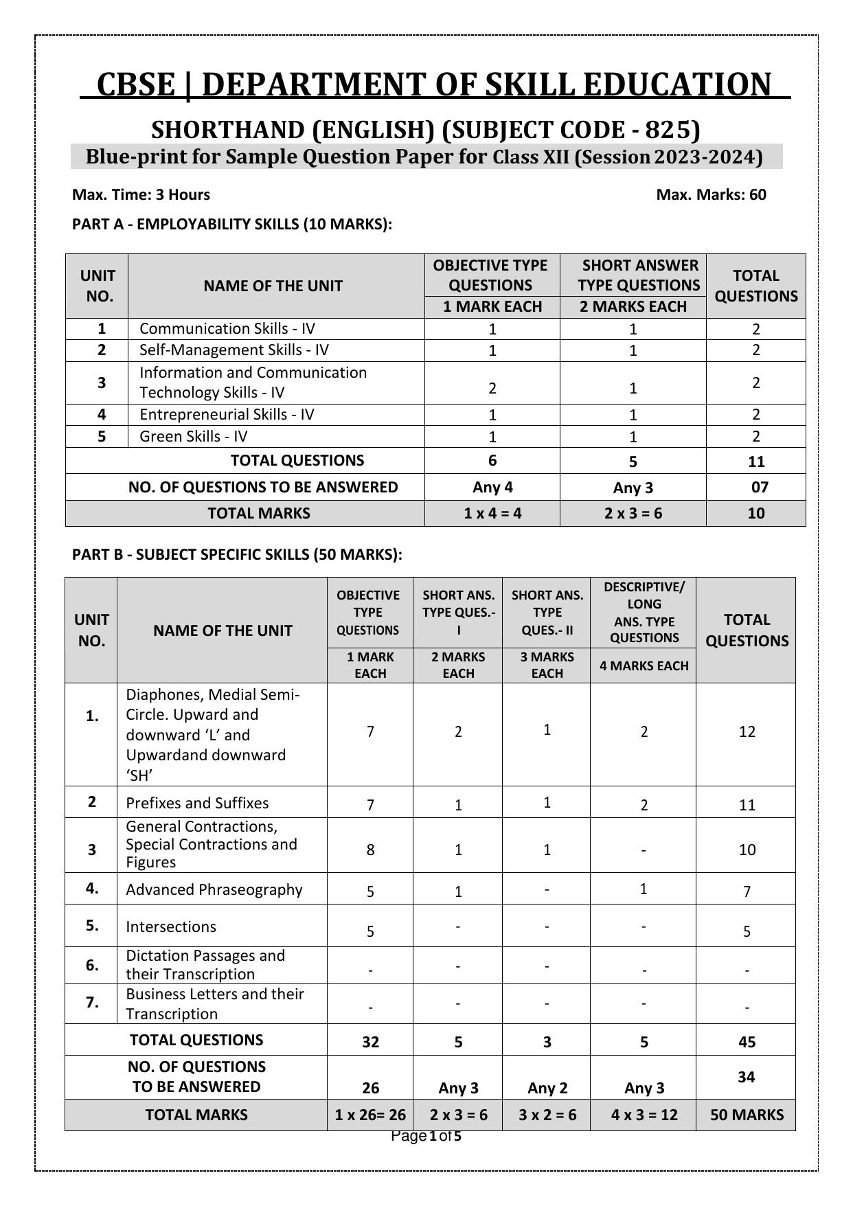 CBSE Class 12 (Skill Education) Shorthand(English) 2024 Sample Paper - Page 1