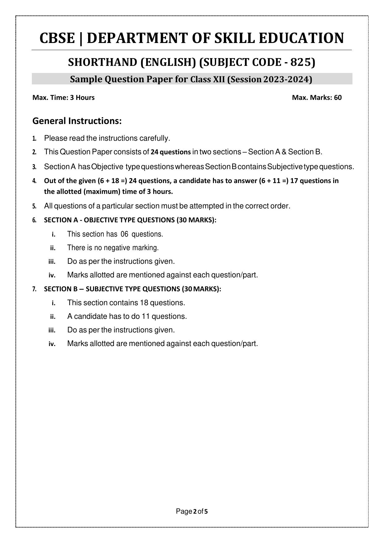 CBSE Class 12 (Skill Education) Shorthand(English) 2024 Sample Paper - Page 2